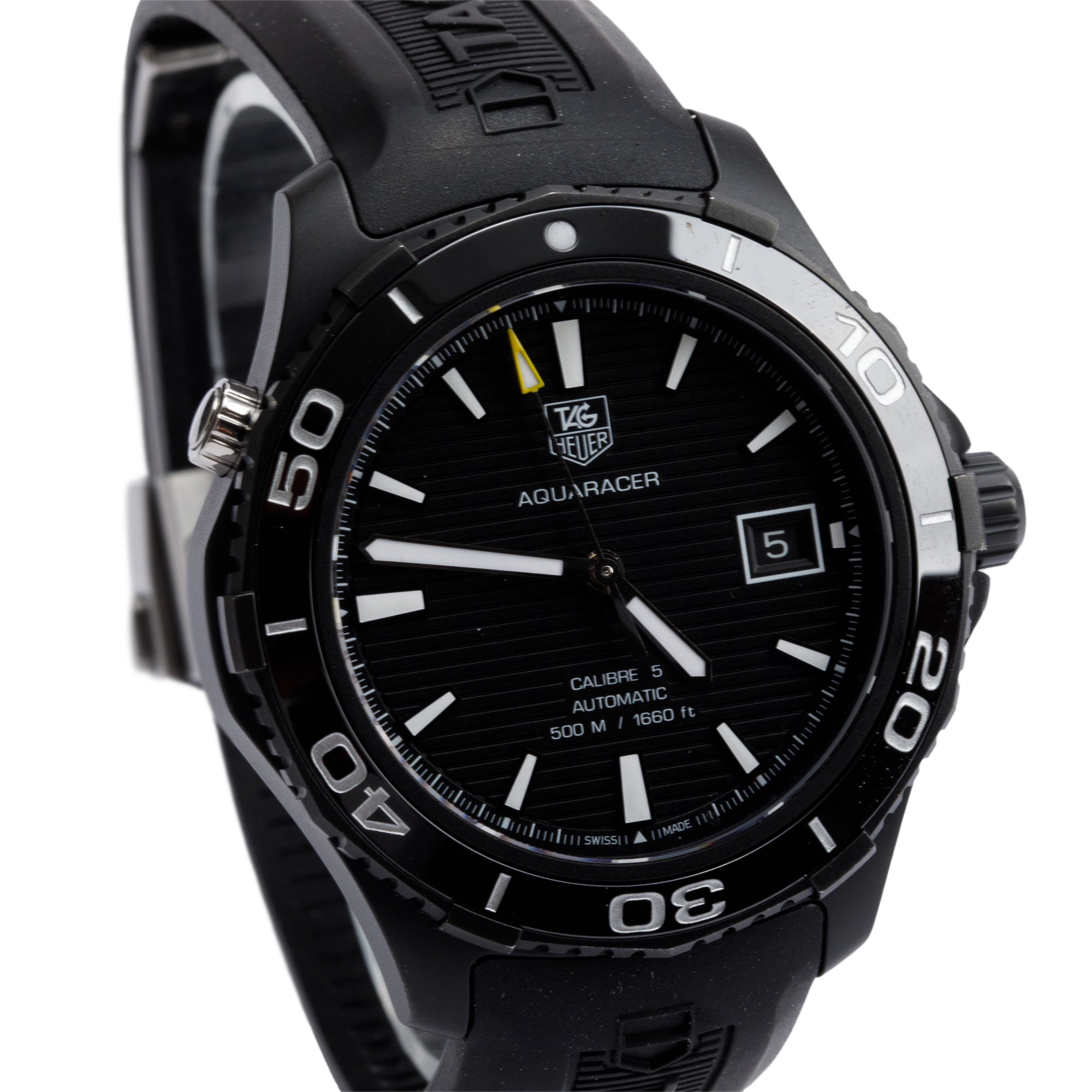 Tag Heuer Black Titanium & Ceramic Aquaracer 41 MM Calibre 5 500M Automatic Watch WAK2180 w/ Box & Papers