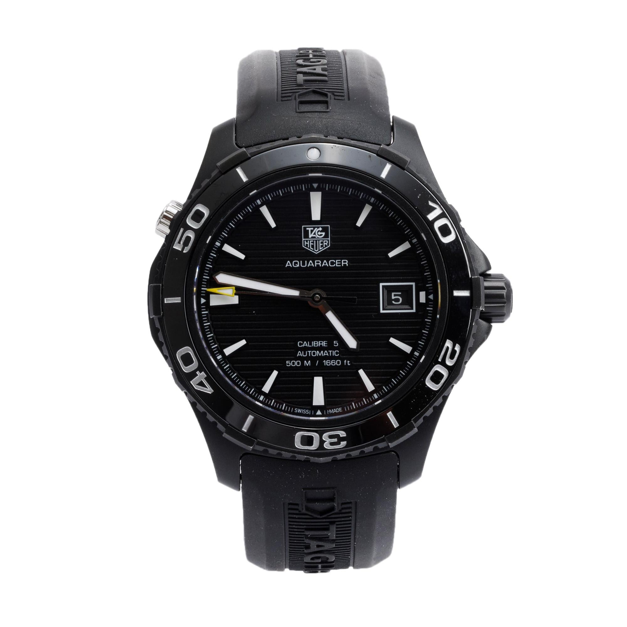 Tag Heuer Black Titanium & Ceramic Aquaracer 41 MM Calibre 5 500M Automatic Watch WAK2180 w/ Box & Papers