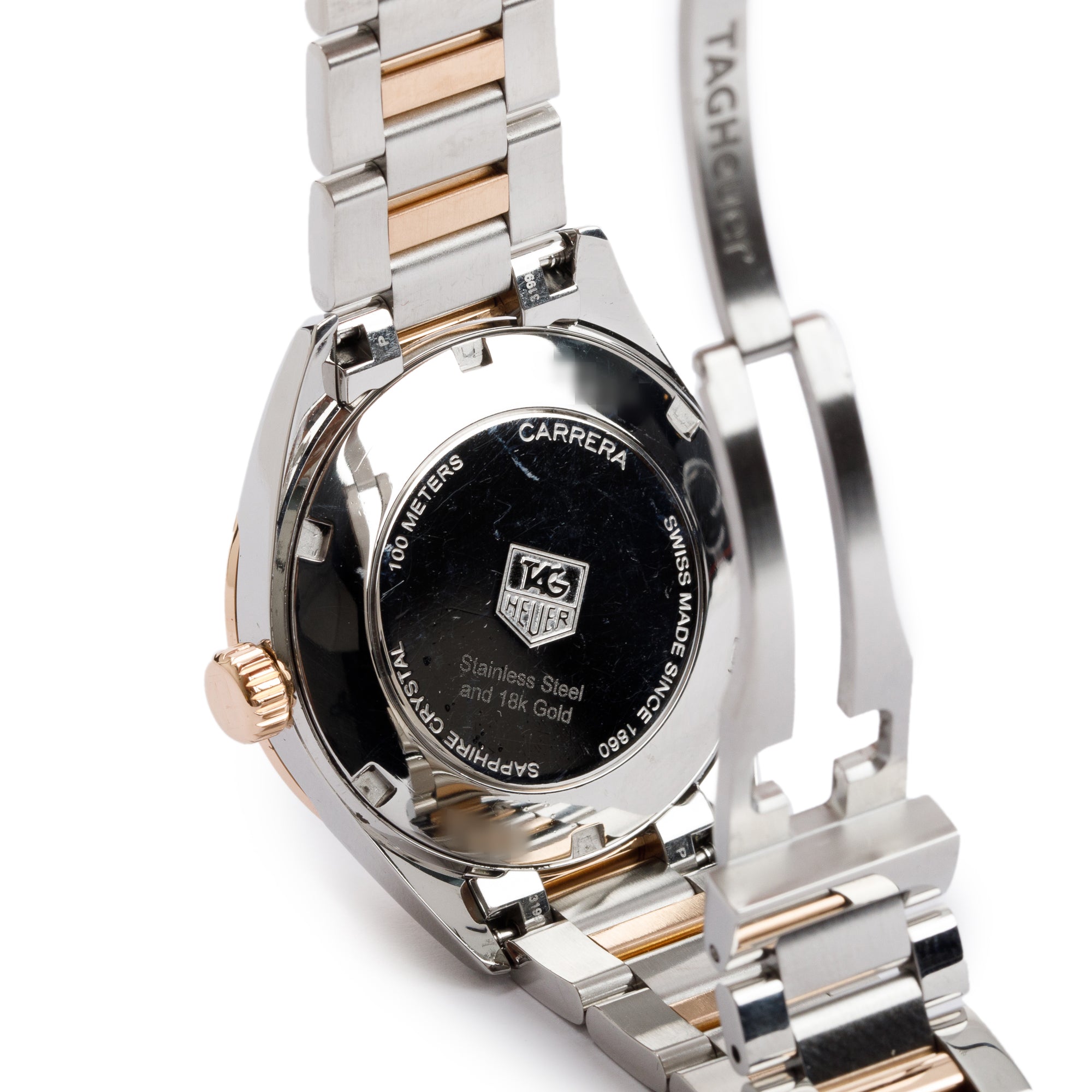 Tag Heuer Stainless Steel & 18k Rose Gold Mother of Pearl Diamond Dial Carrera 32 MM Watch w/ Box