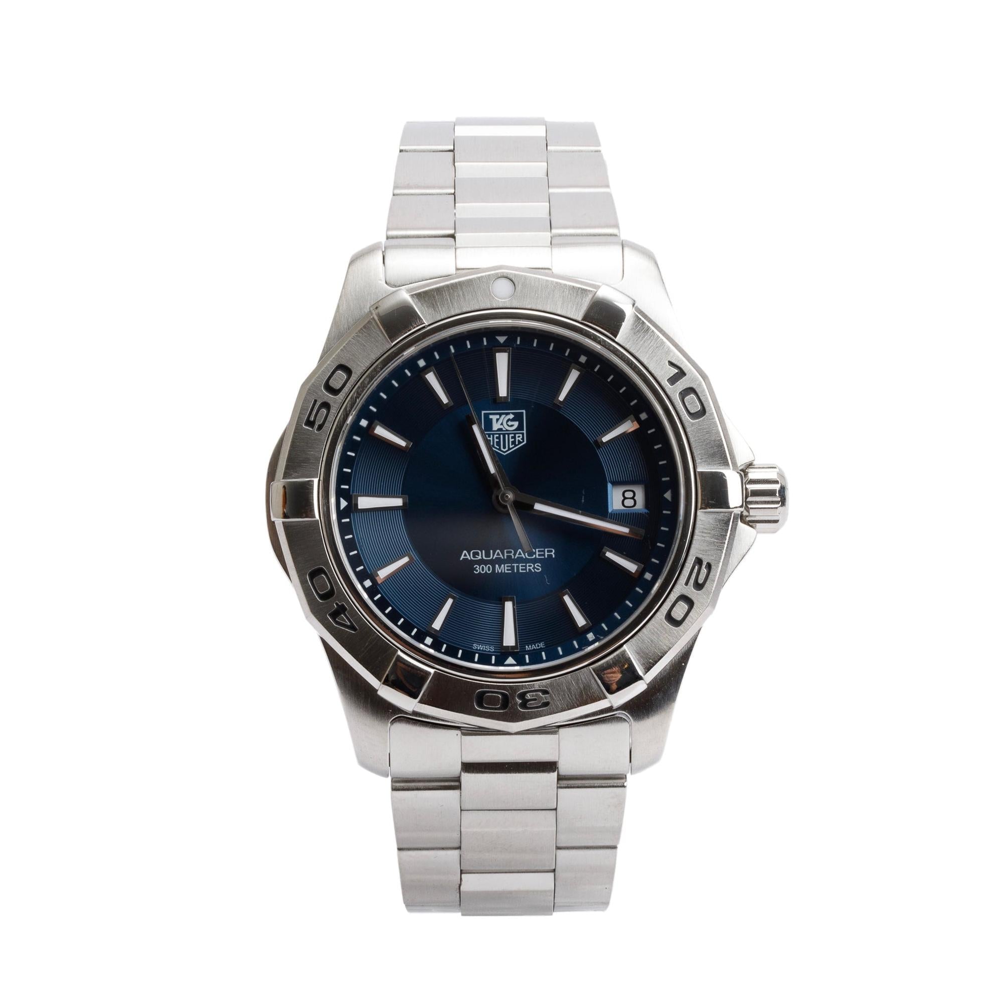 Tag Heuer Stainless Steel Aquaracer 39 MM Blue Dial Quartz Watch WAP1112