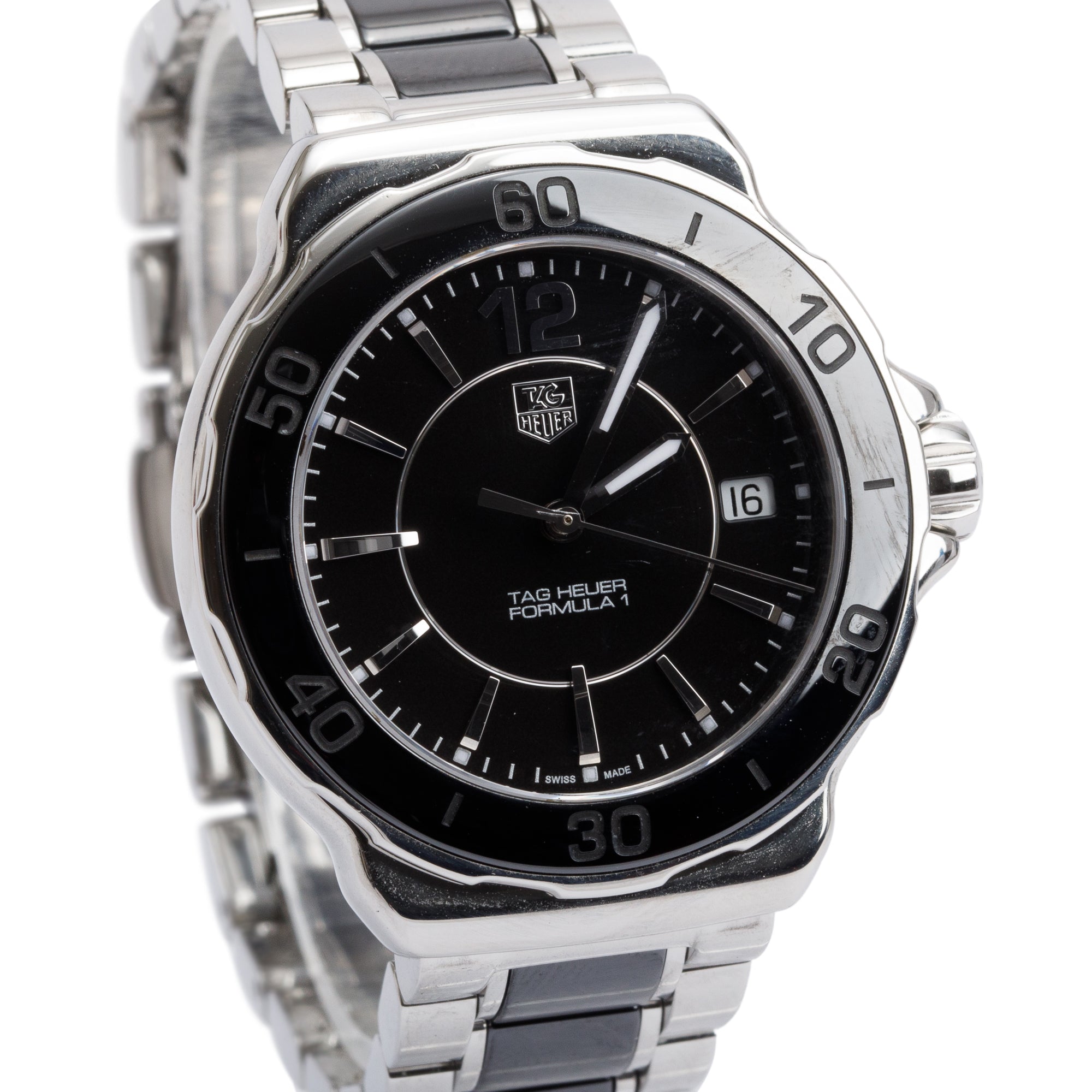 Tag Heuer Stainless Steel & Black Ceramic Formula 1 37 MM Watch WAH1210 w/ Box & Papers