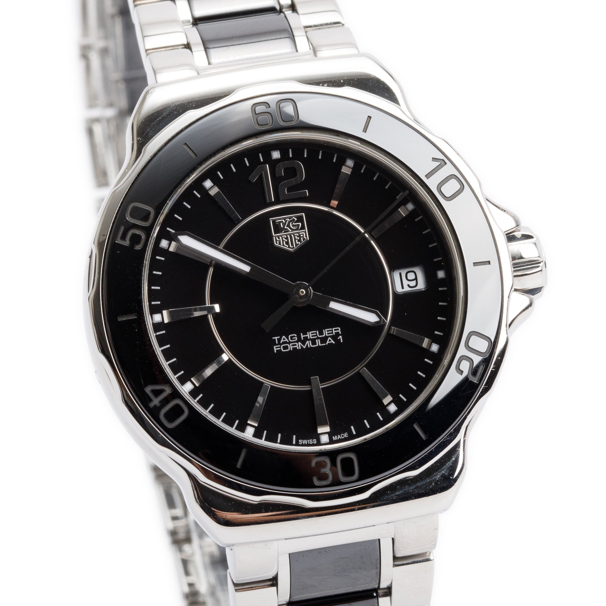 Tag Heuer Stainless Steel & Black Ceramic Formula 1 37 MM Watch WAH1210 w/ Box & Papers