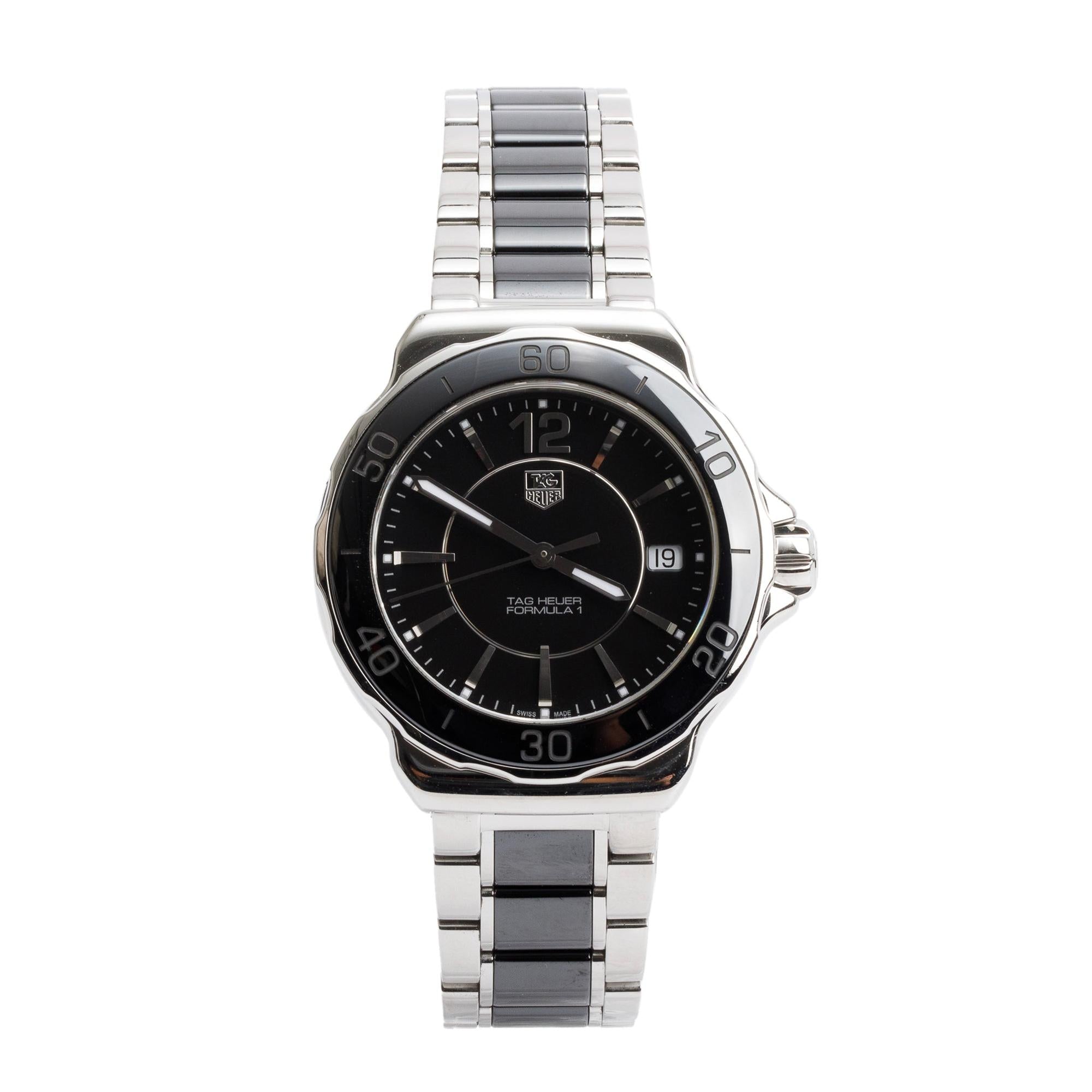 Tag Heuer Stainless Steel & Black Ceramic Formula 1 37 MM Watch WAH1210 w/ Box & Papers