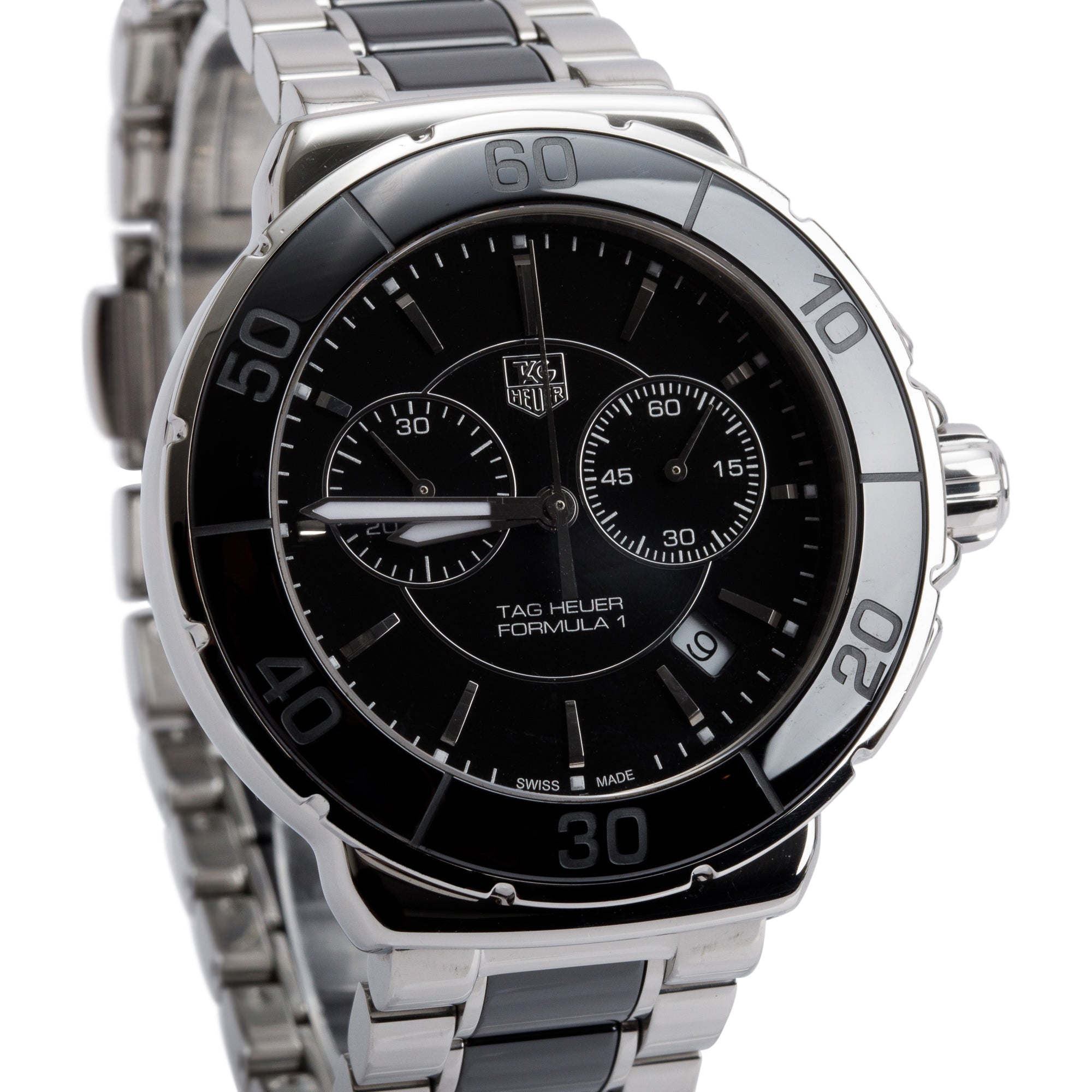 Tag Heuer Stainless Steel & Black Ceramic Formula 1 Chronograph 41 MM Watch CAH1210 w/ Box & Papers
