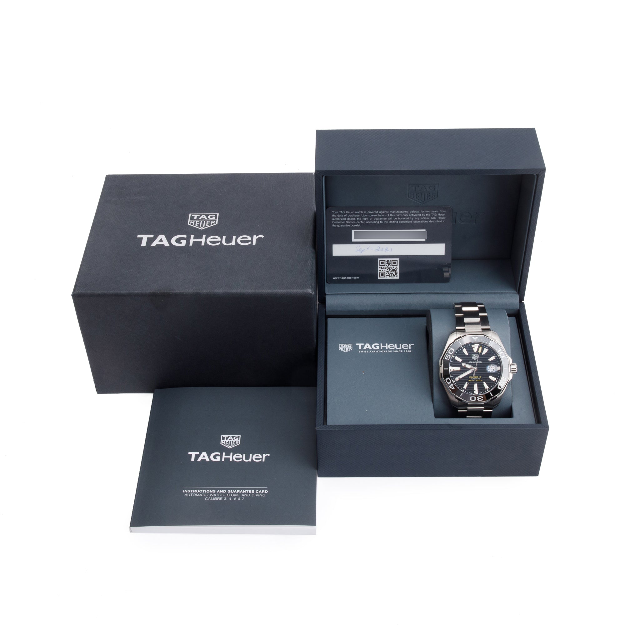 Tag Heuer Stainless Steel Calibre 5 Aquaracer 43 MM Black Dial Automatic Watch WAY201A w/ Box & Papers