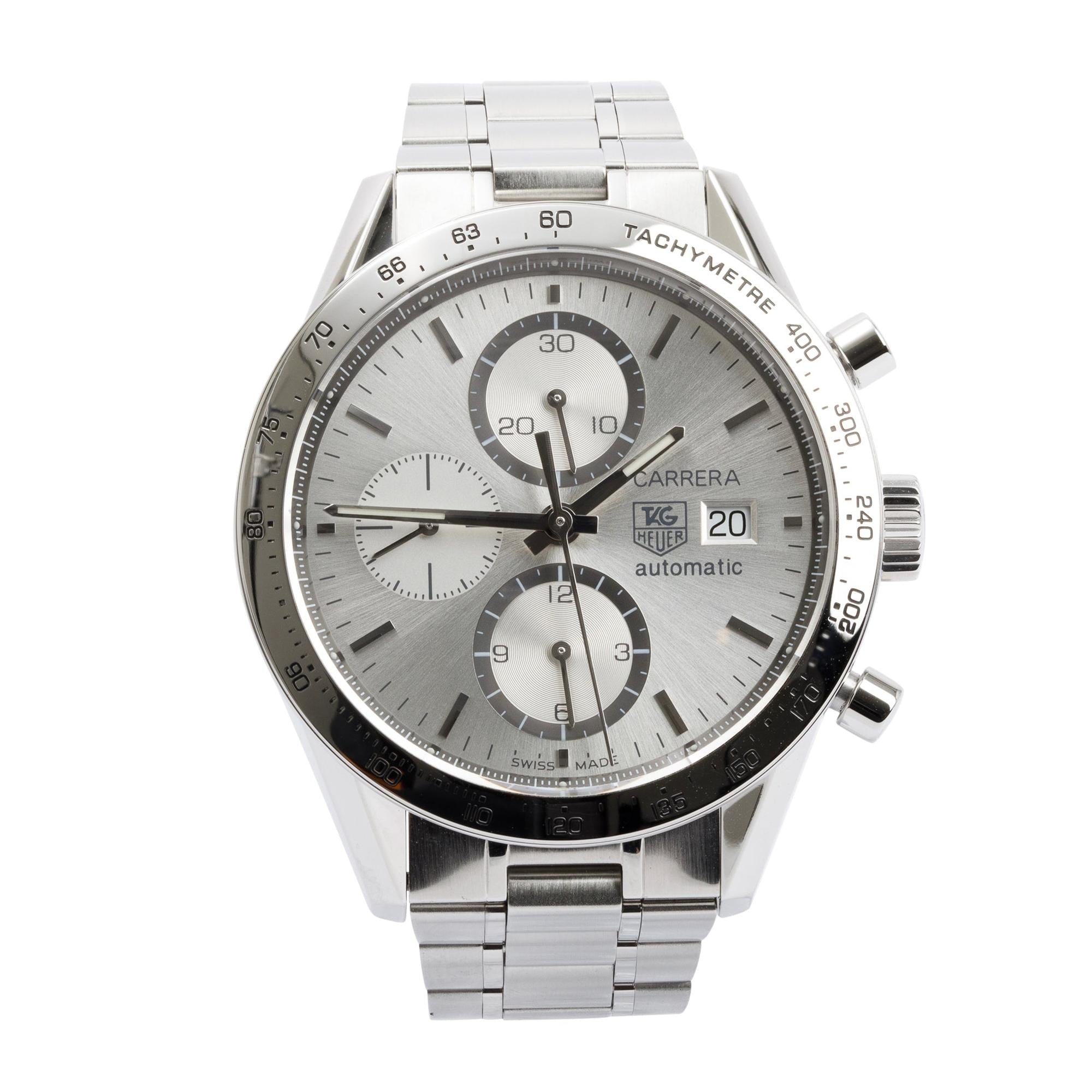 Tag Heuer Stainless Steel Carrera 41 MM Chronograph Automatic Watch w/ Box & Papers