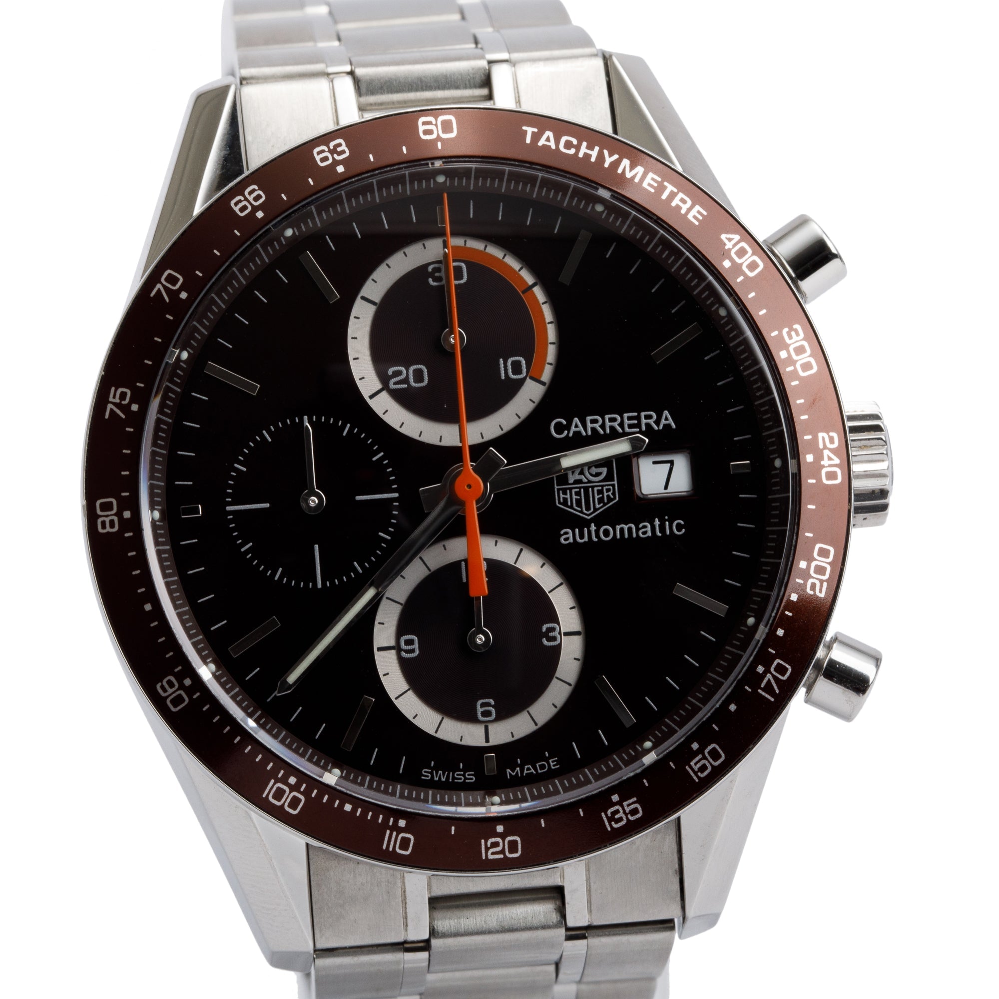 Tag Heuer Stainless Steel Carrera Calibre 16 41 MM Automatic Chronograph Watch Brown Dial CV2013-3