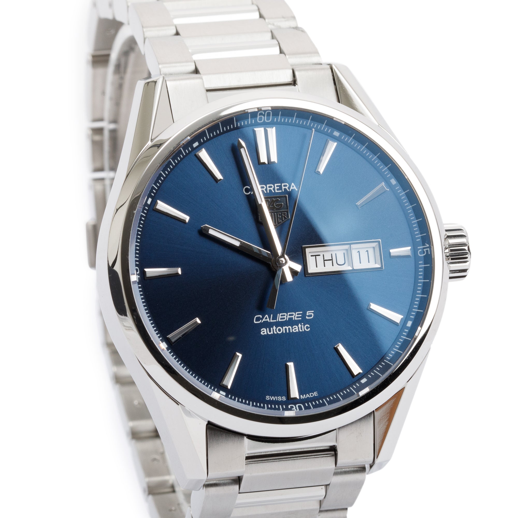 Tag Heuer Stainless Steel Carrera Day Date Calibre 5 41 MM Automatic Watch w/ Box & Papers