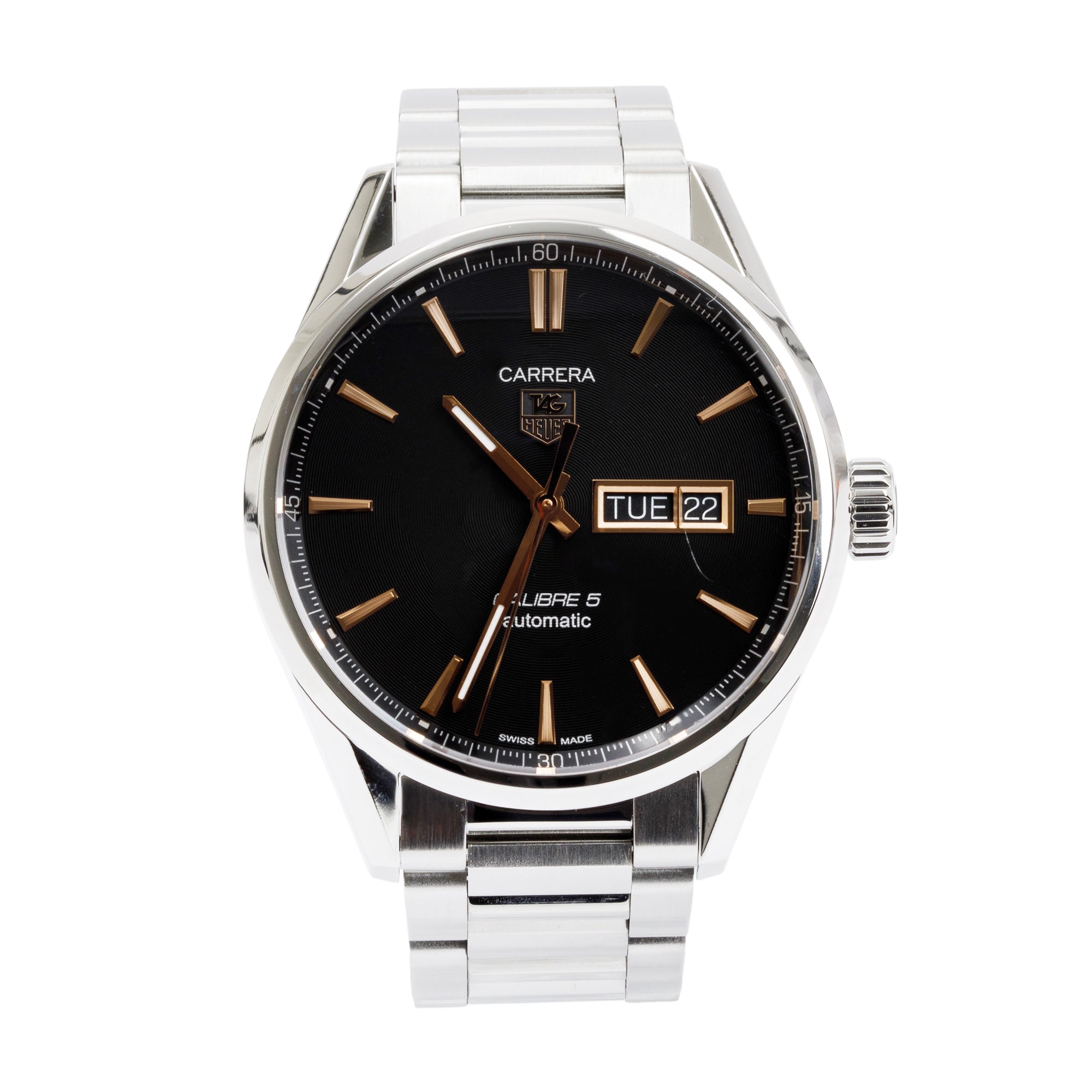 Tag Heuer Stainless Steel Carrera Day Date Calibre 5 41 MM Automatic Watch