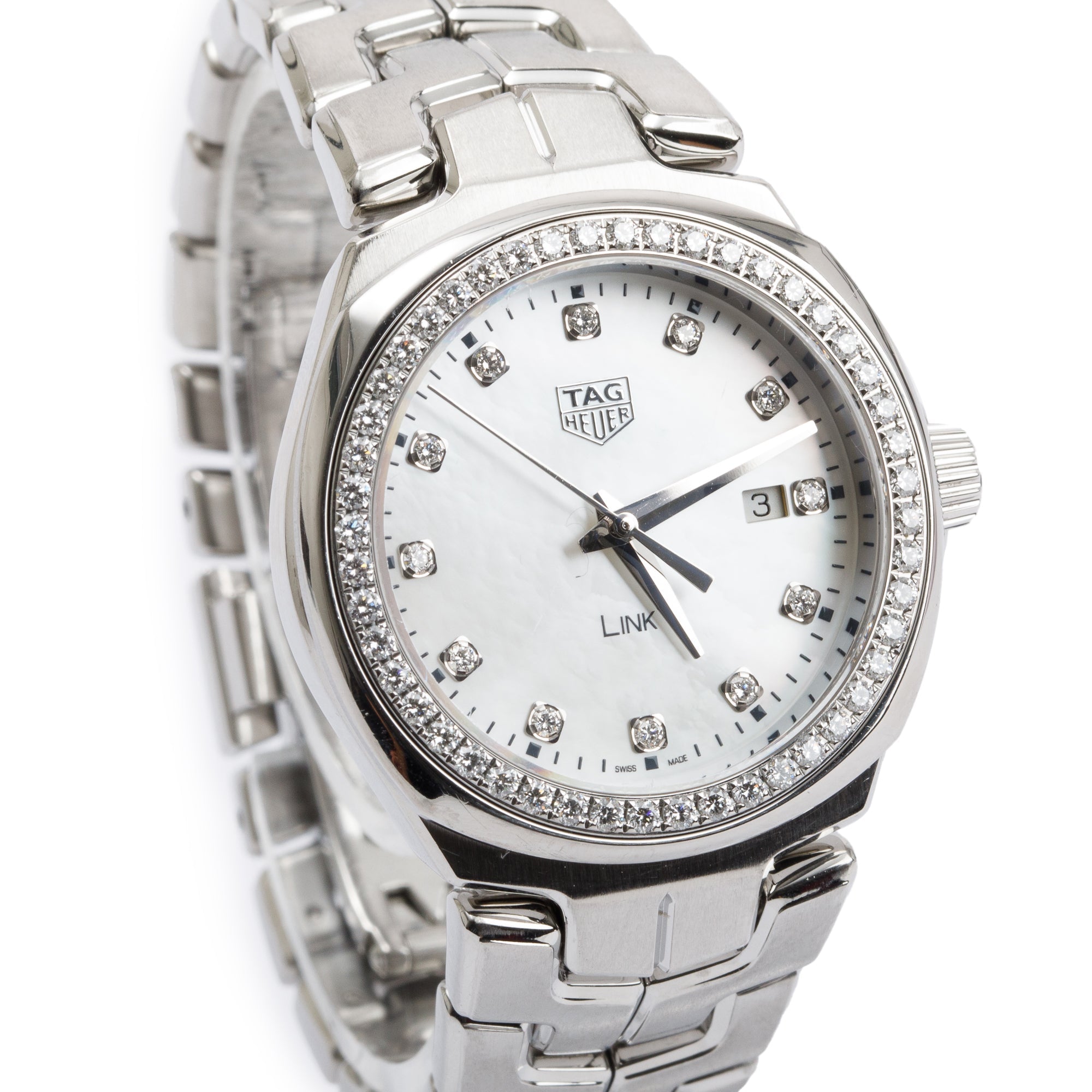 Tag Heuer Stainless Steel Diamond Bezel & Dial 32 MM Link Watch w/ Box & Papers