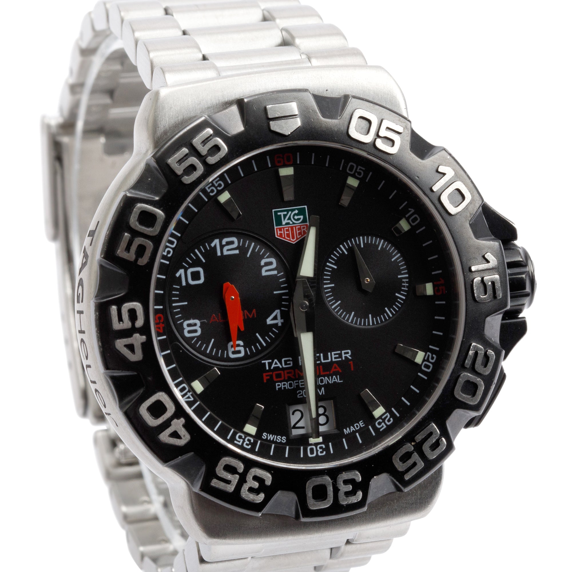 Tag Heuer Stainless Steel Formula 1 42 MM Chronograph Alarm Watch WAH111A w/ Box & Papers
