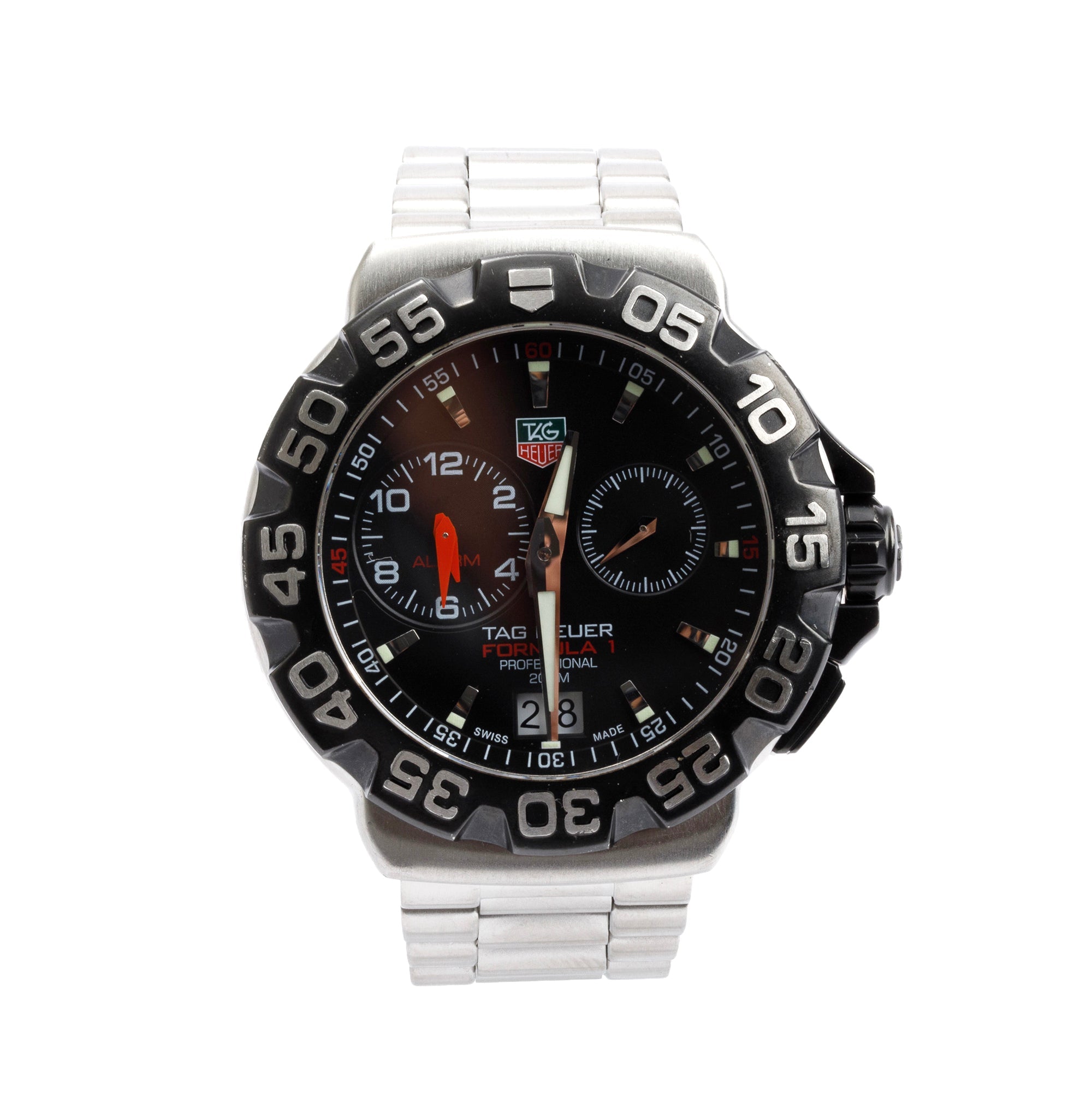 Tag Heuer Stainless Steel Formula 1 42 MM Chronograph Alarm Watch WAH111A w/ Box & Papers