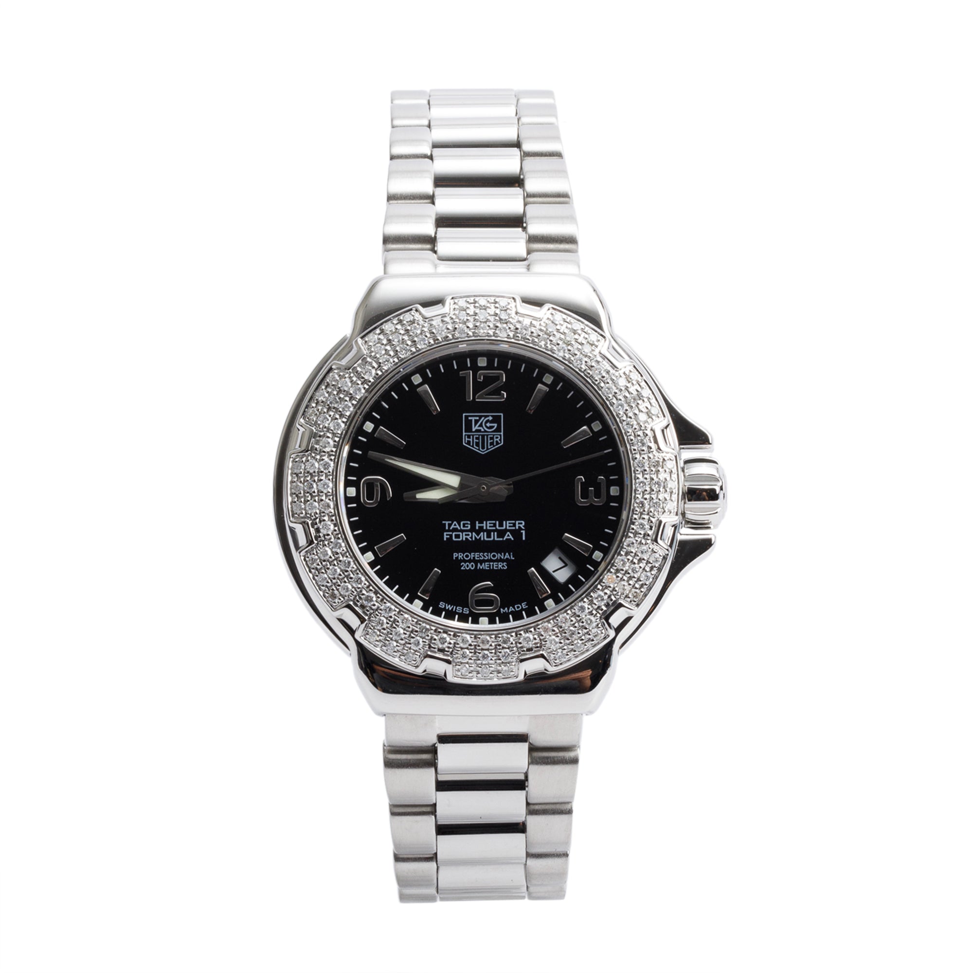 Tag Heuer Stainless Steel Formula 1 Diamond Bezel 37 MM Quartz Watch WAC1214-0 w/ Box & Papers
