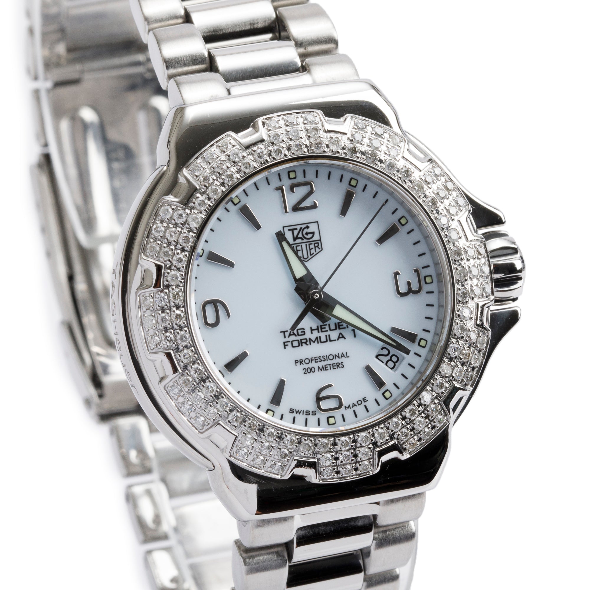 Tag Heuer Stainless Steel Formula 1 Diamond Bezel 37 MM Watch WAC1215 w/ Box & Papers