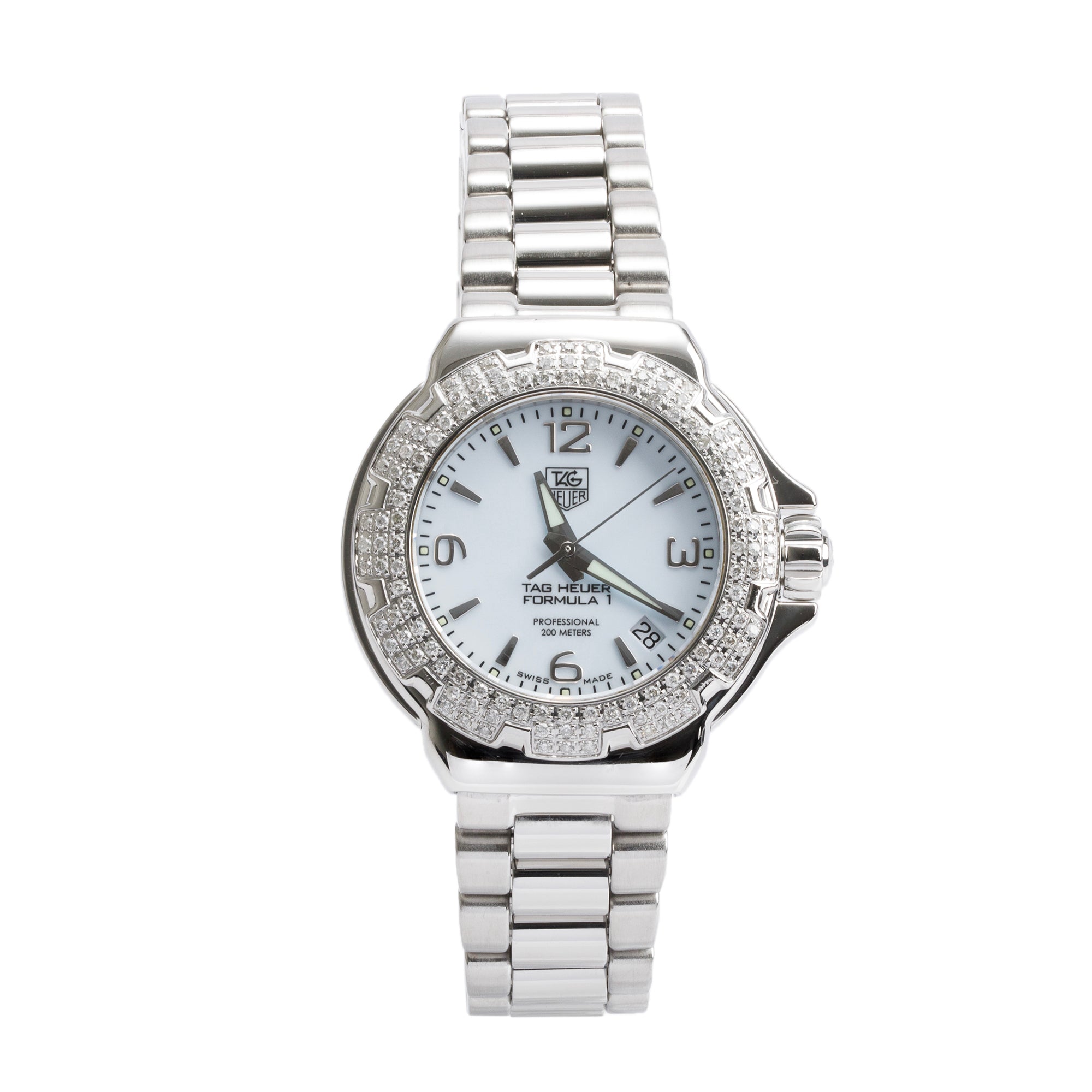 Tag Heuer Stainless Steel Formula 1 Diamond Bezel 37 MM Watch WAC1215 w/ Box & Papers