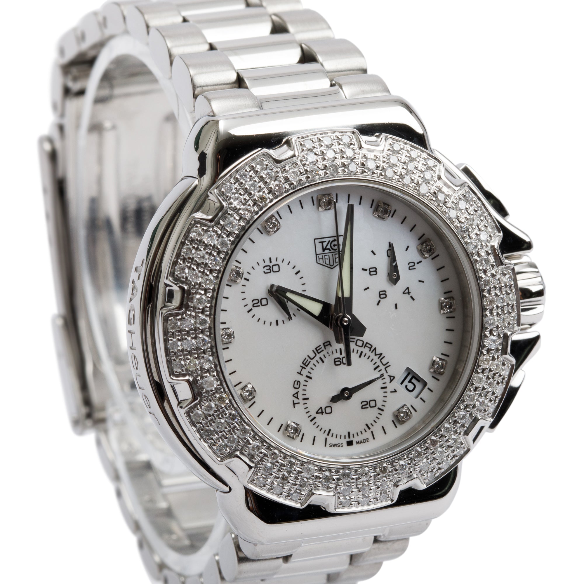 Tag Heuer Stainless Steel Formula 1 Diamond Bezel & Dial 37 MM Chronograph Watch CAC1310 w/ Box & Papers