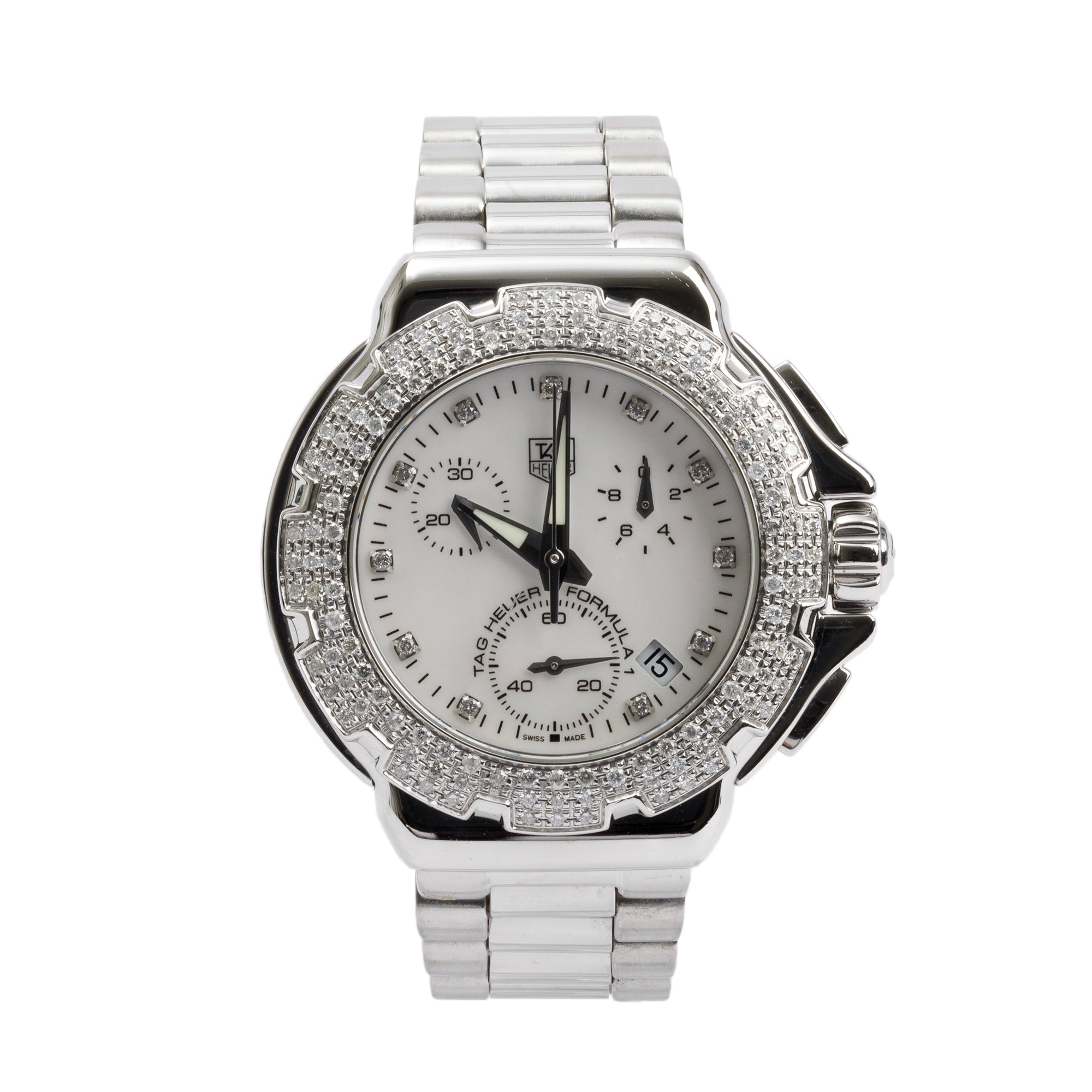 Tag Heuer Stainless Steel Formula 1 Diamond Bezel & Dial 37 MM Chronograph Watch CAC1310 w/ Box & Papers