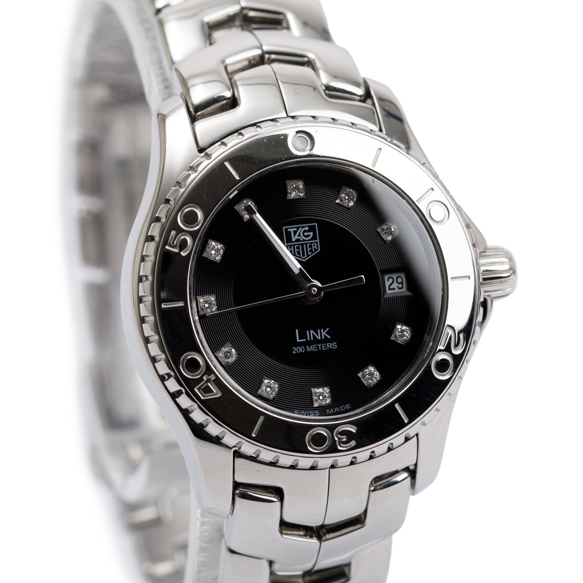 Tag Heuer Stainless Steel Link 27 MM Diamond Dial Watch