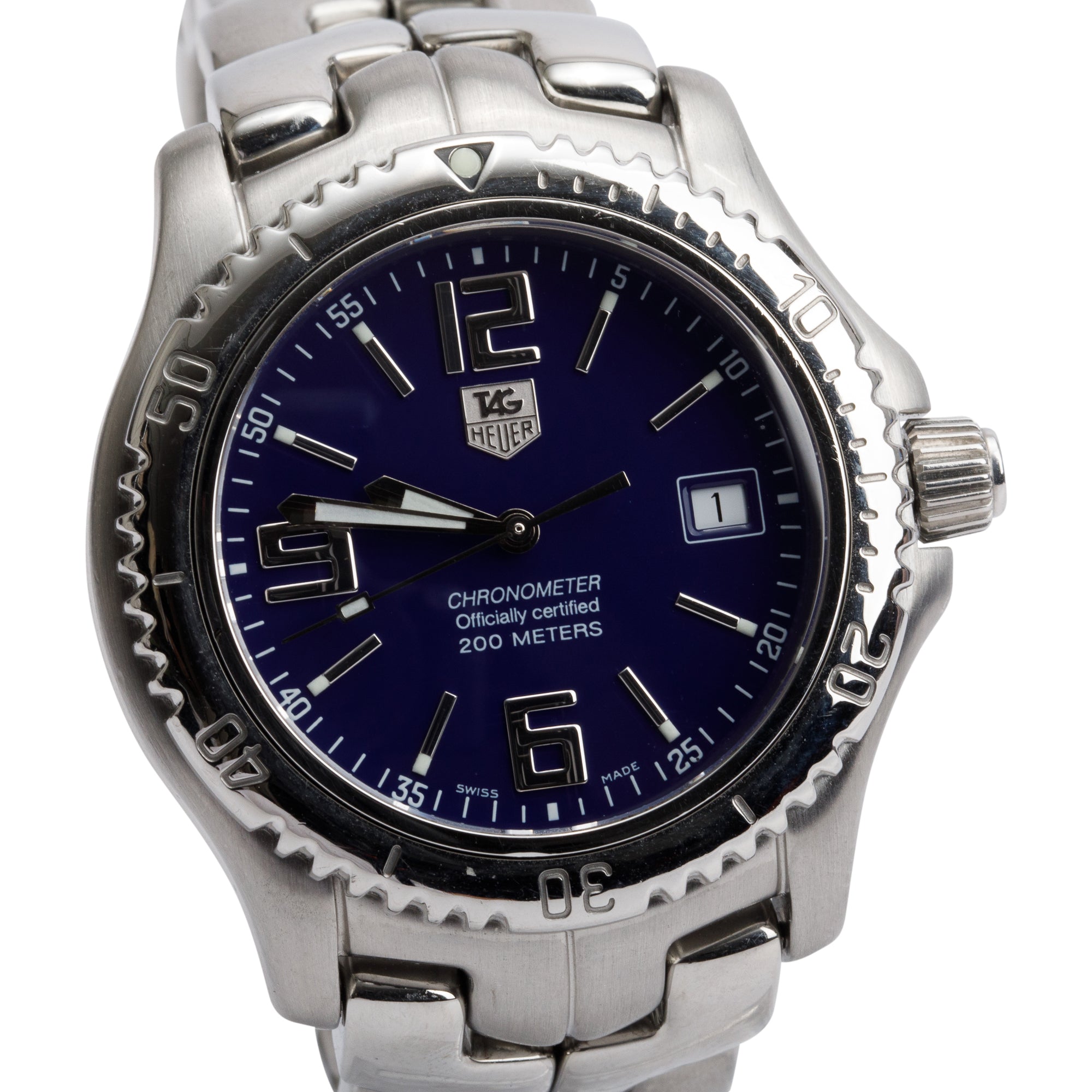 Tag Heuer Stainless Steel Link 41 MM Blue Dial 200M Chronometer Automatic Watch WT5112 w/ Box