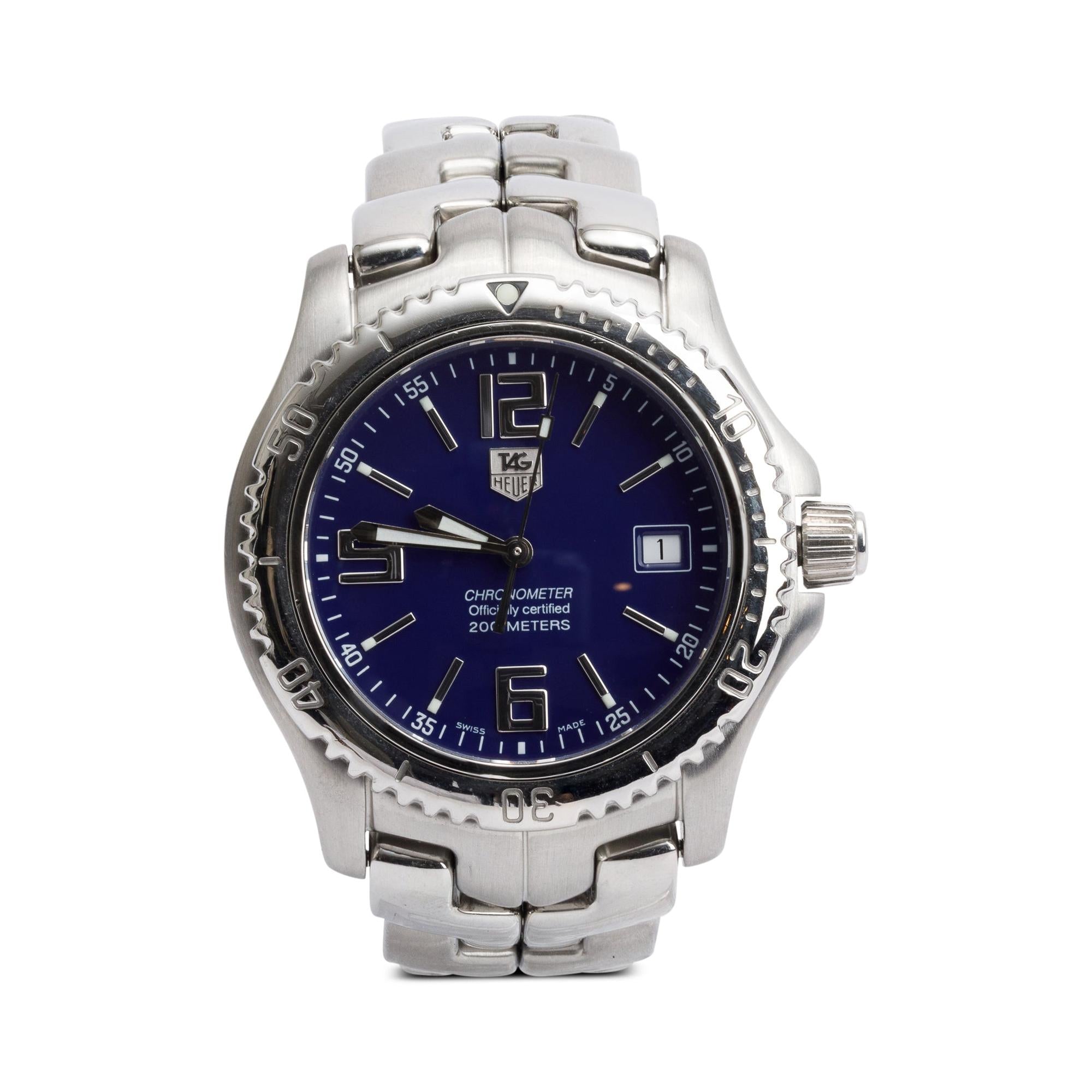 Tag Heuer Stainless Steel Link 41 MM Blue Dial 200M Chronometer Automatic Watch WT5112 w/ Box