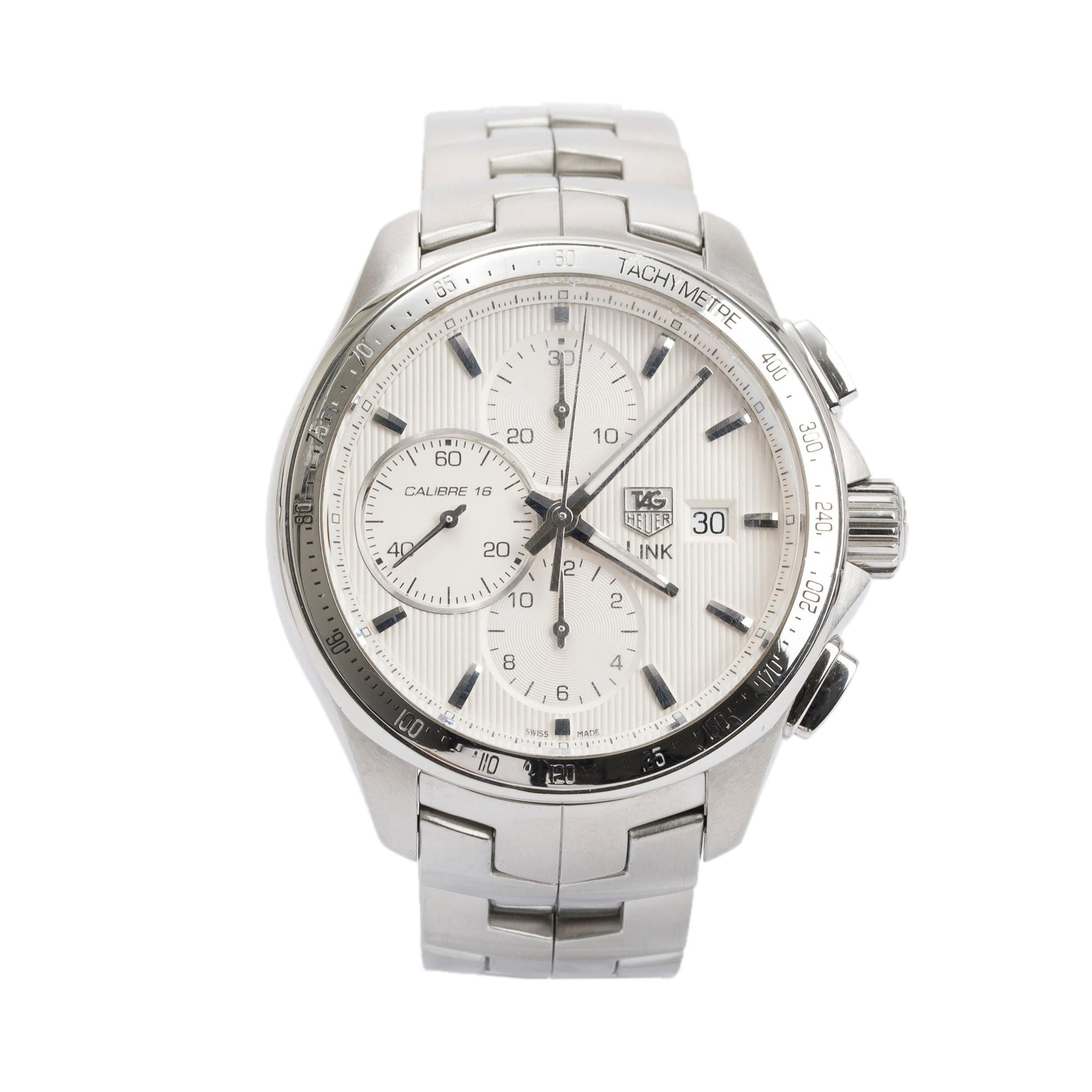 Tag Heuer Stainless Steel Link Chronograph 43 MM Automatic Watch w/ Box & Papers