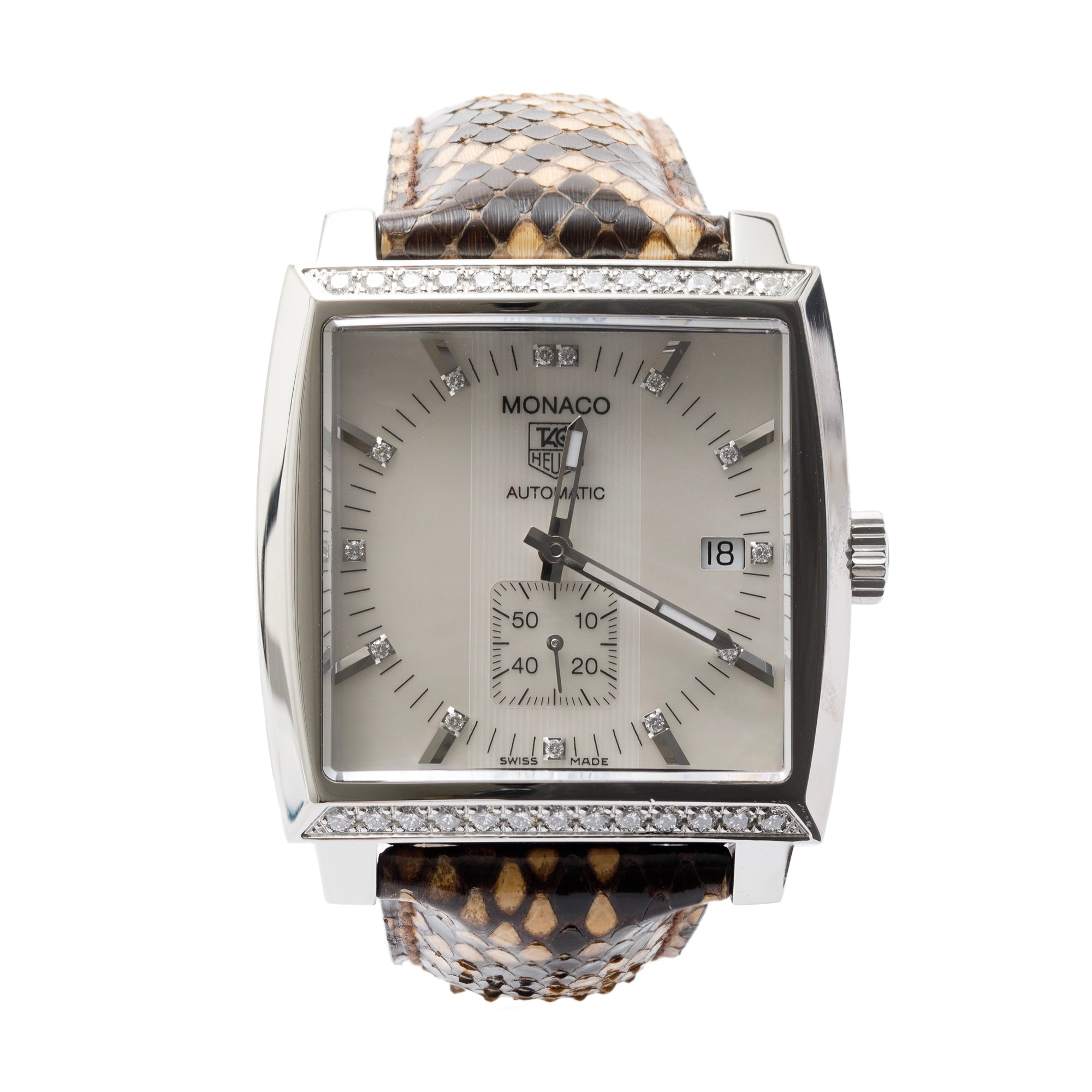 Tag Heuer Stainless Steel Monaco Diamond Bezel & Dial Automatic Watch w/ Box & Papers