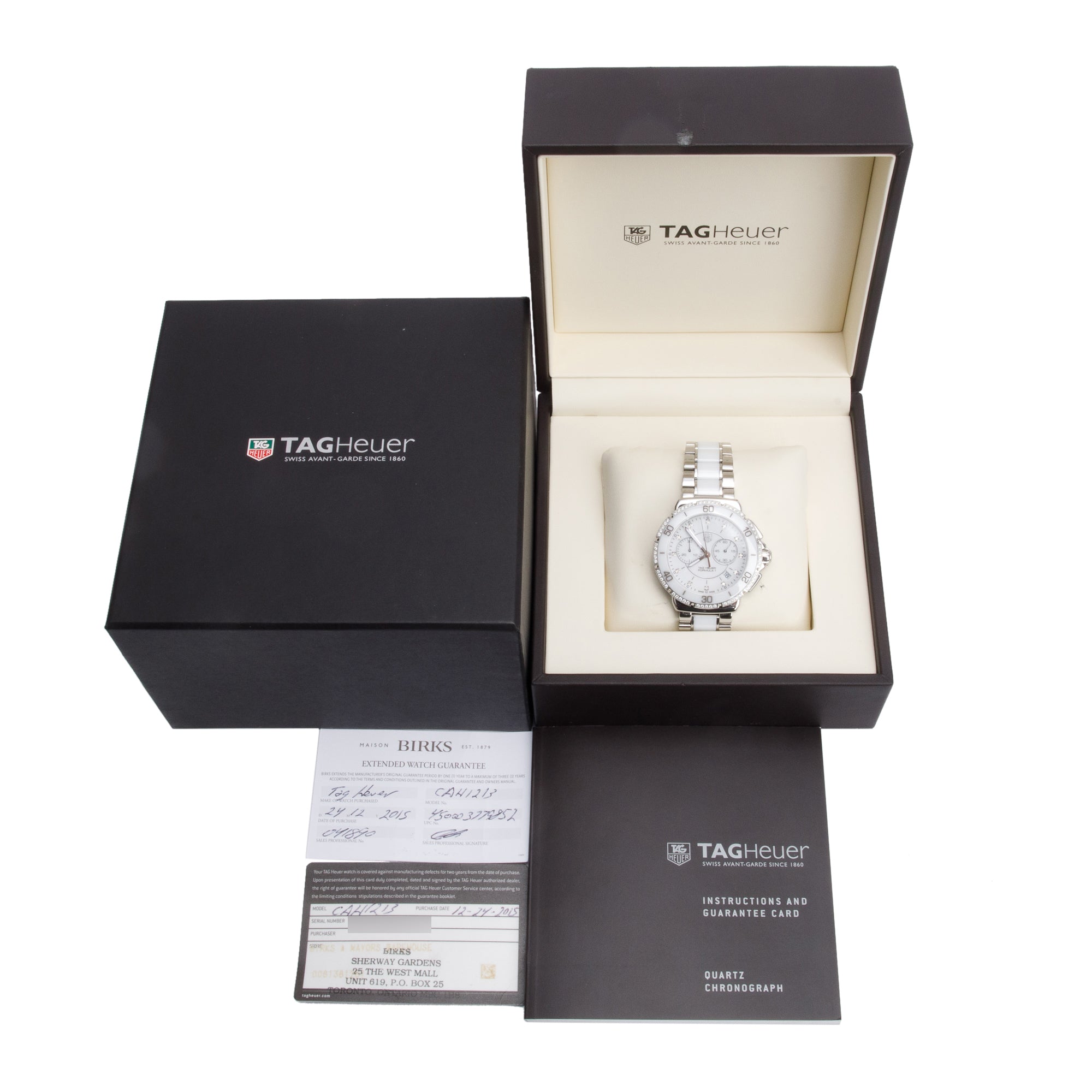 Tag Heuer Stainless Steel & White Ceramic Diamond Bezel & Dial Formula 1 Chronograph 41 MM Watch CAH1213 w/ Box & Papers