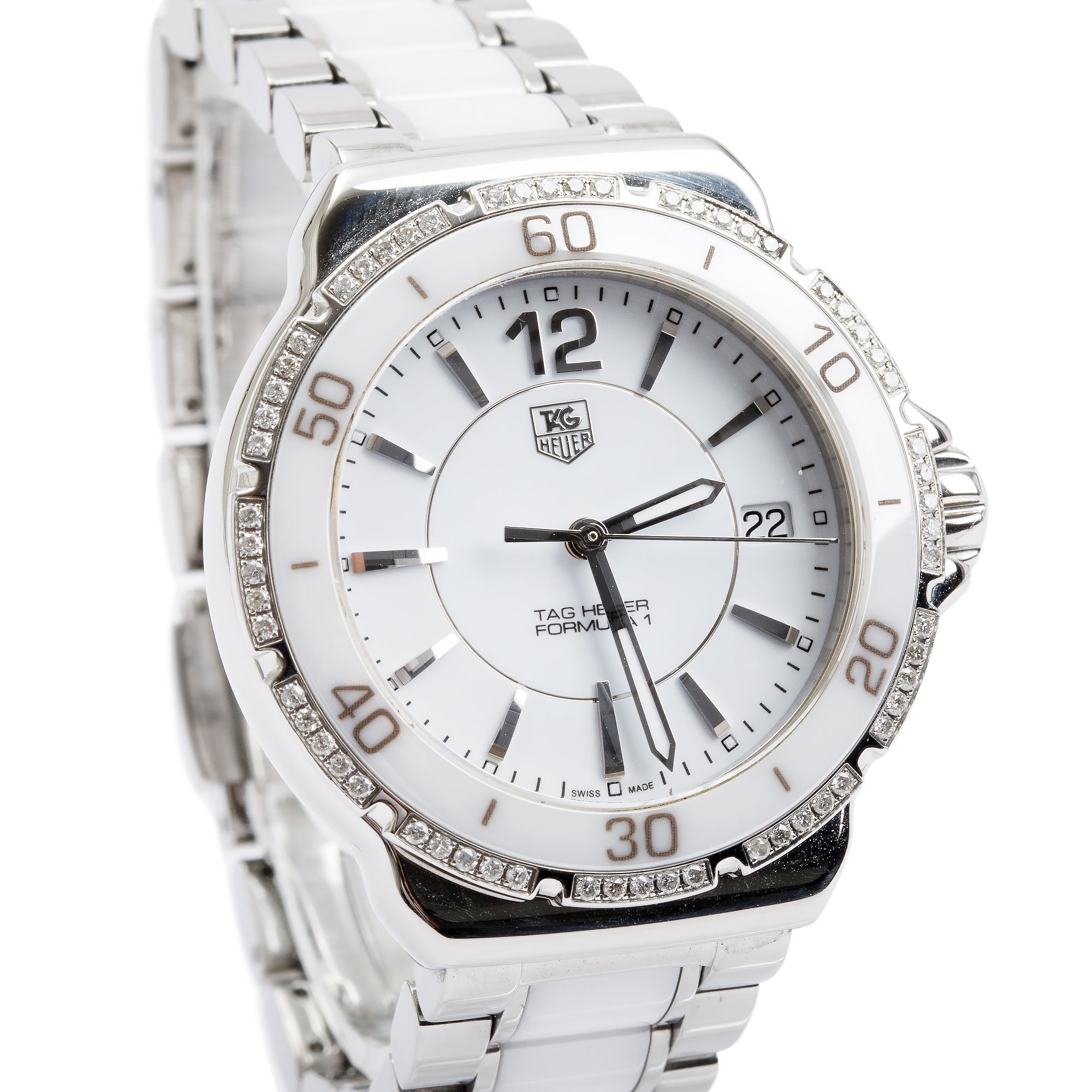 Tag Heuer Stainless Steel & White Ceramic Diamond Bezel Formula 1 37 MM Watch
