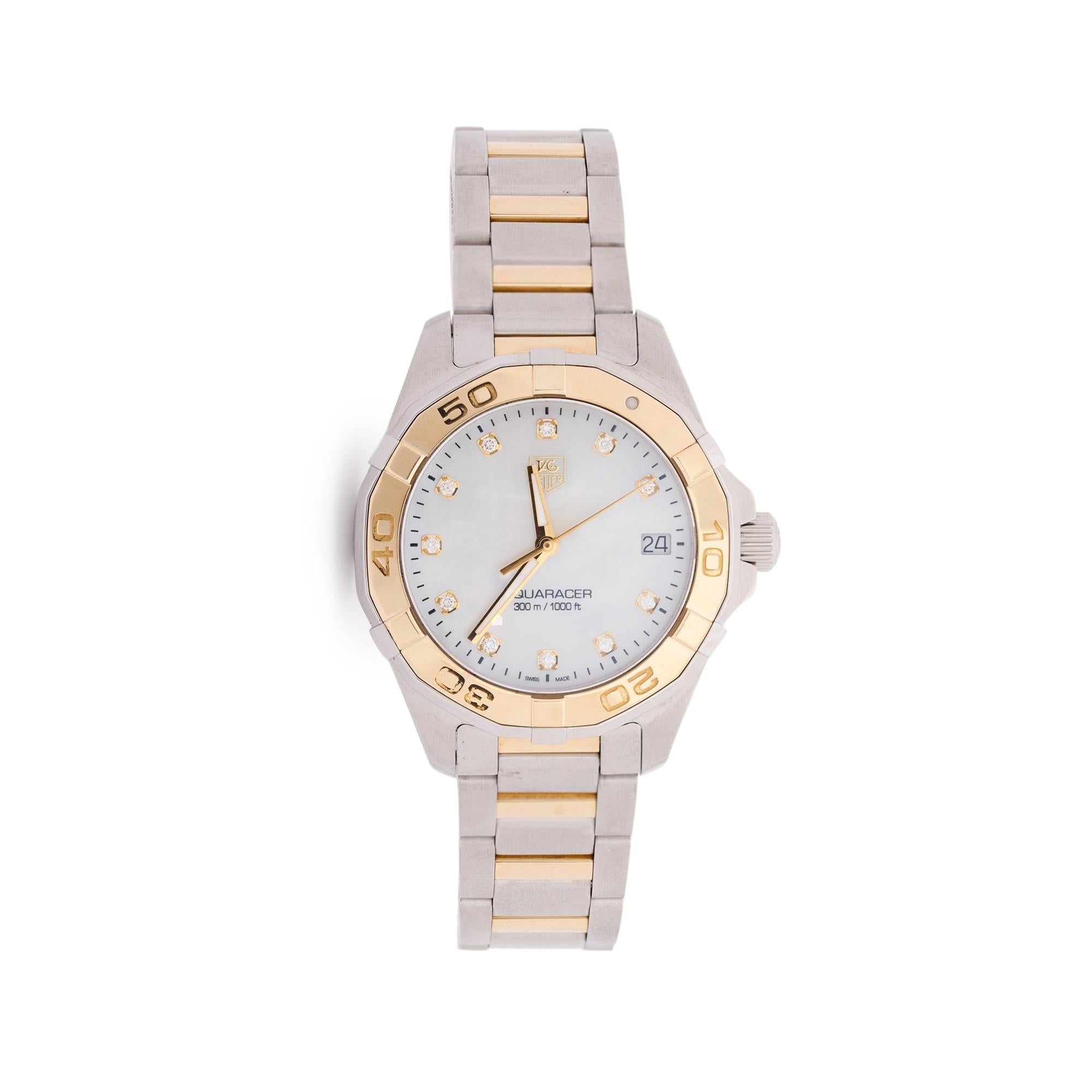 Tag Heuer Two-Tone Aquaracer Diamond Dial Quartz Watch w/ Box & Papers