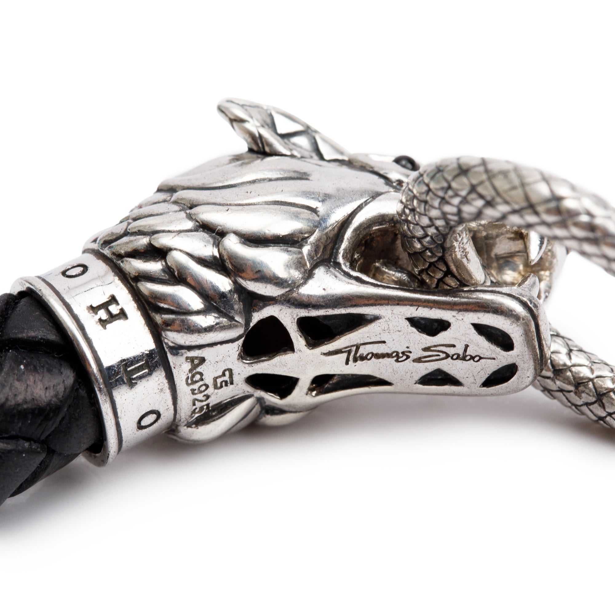 Thomas Sabo Sterling Silver Black Leather Dragon Bracelet