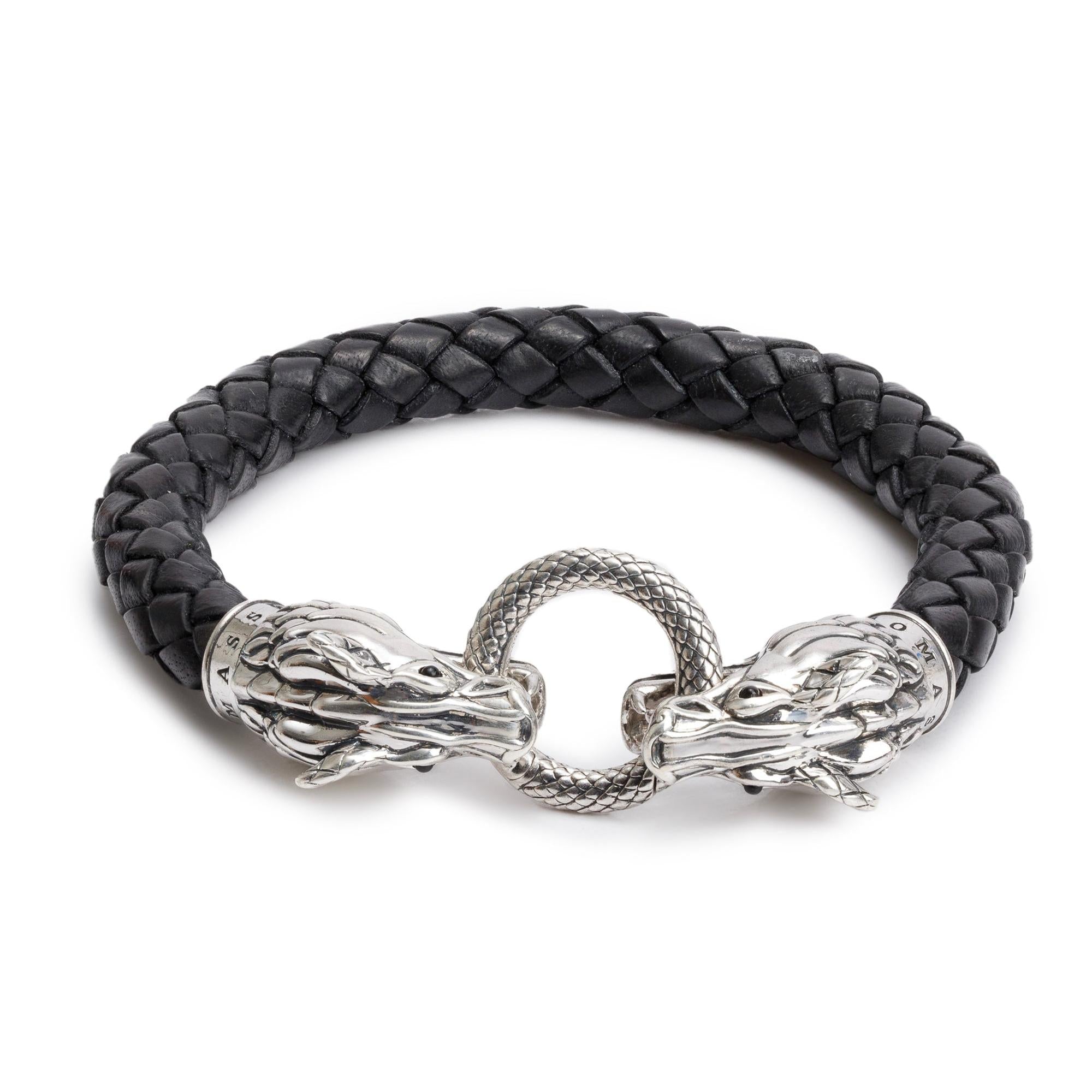 Thomas Sabo Sterling Silver Black Leather Dragon Bracelet