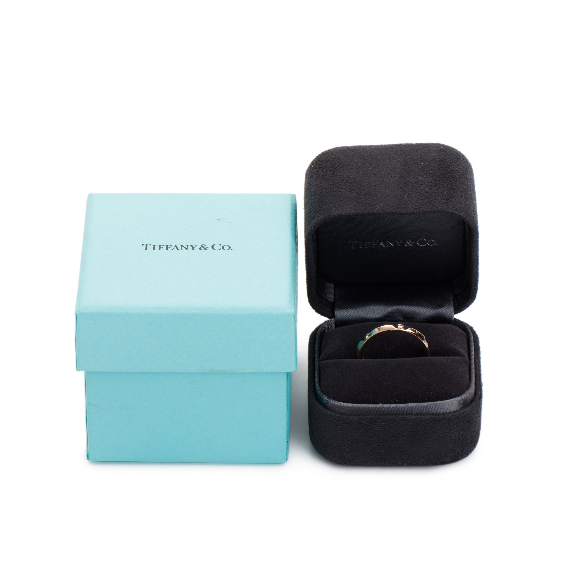 Tiffany & Co. 18K Rose Gold Diamond 2.5 MM True Band Ring, Size 7.5 w/ Box & Receipt