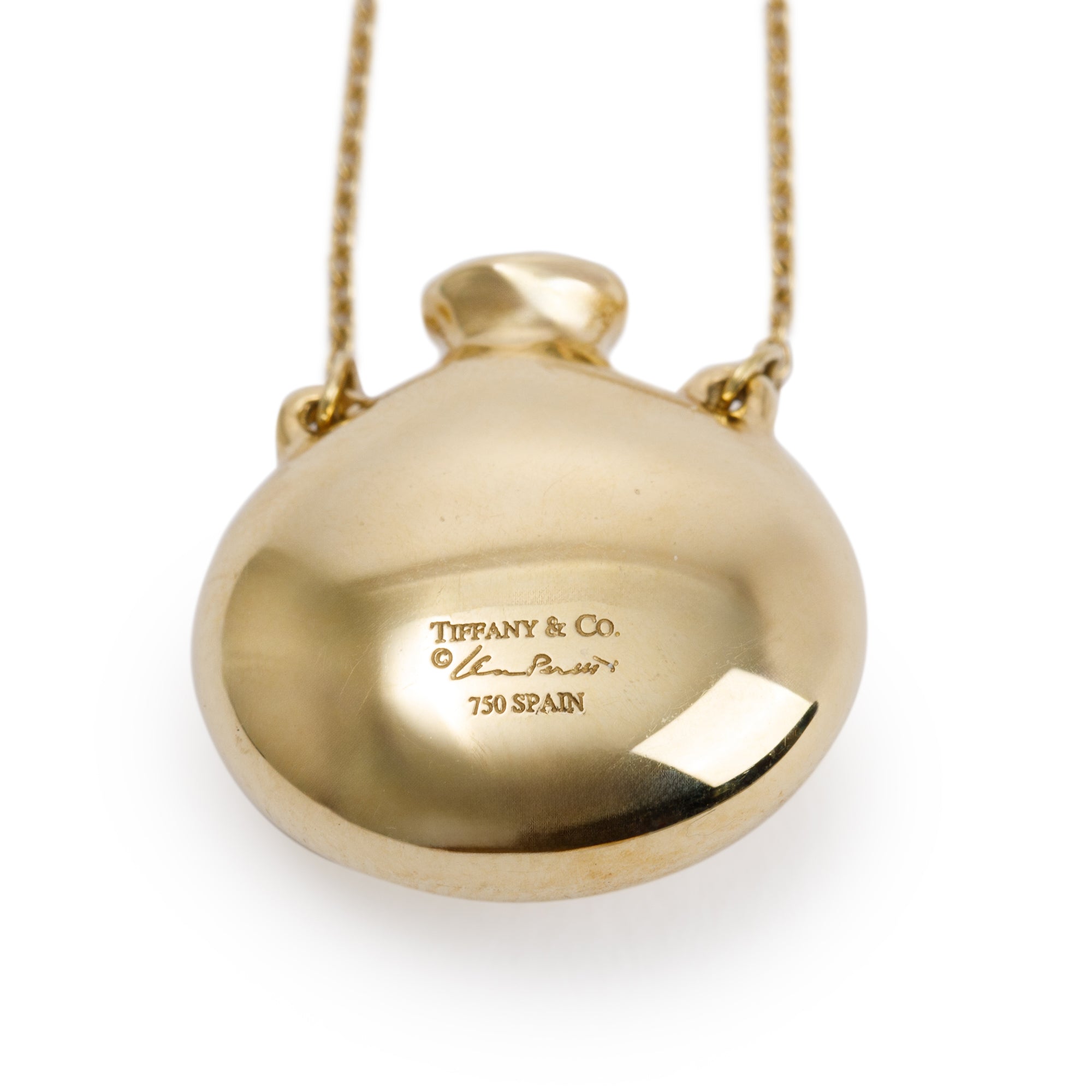 Tiffany & Co. 18k Gold Elsa Peretti Round Bottle Pendant Necklace w/ Box