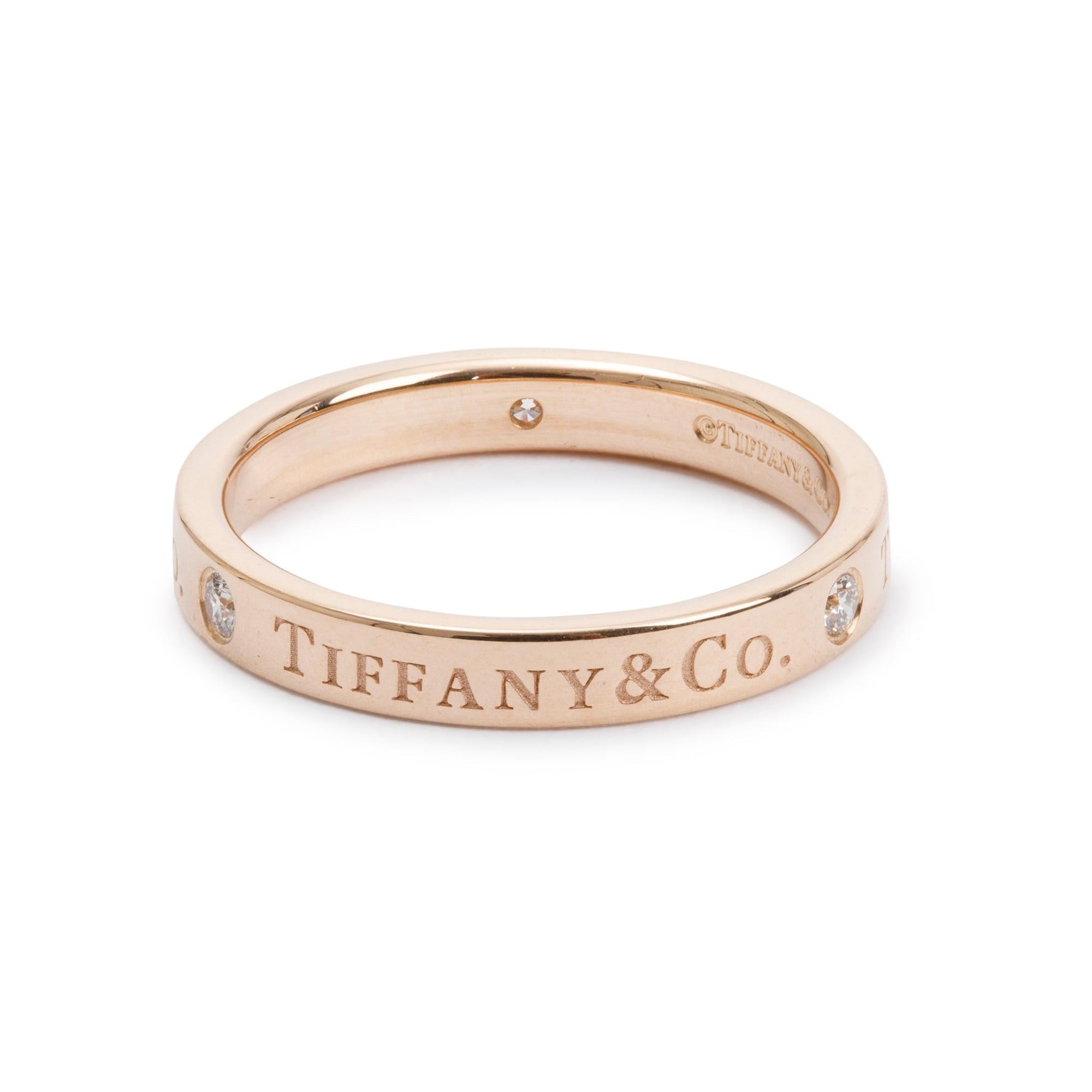Tiffany & Co. 18k Rose Gold 3 Diamond 3 MM Band Ring, Size 6.5