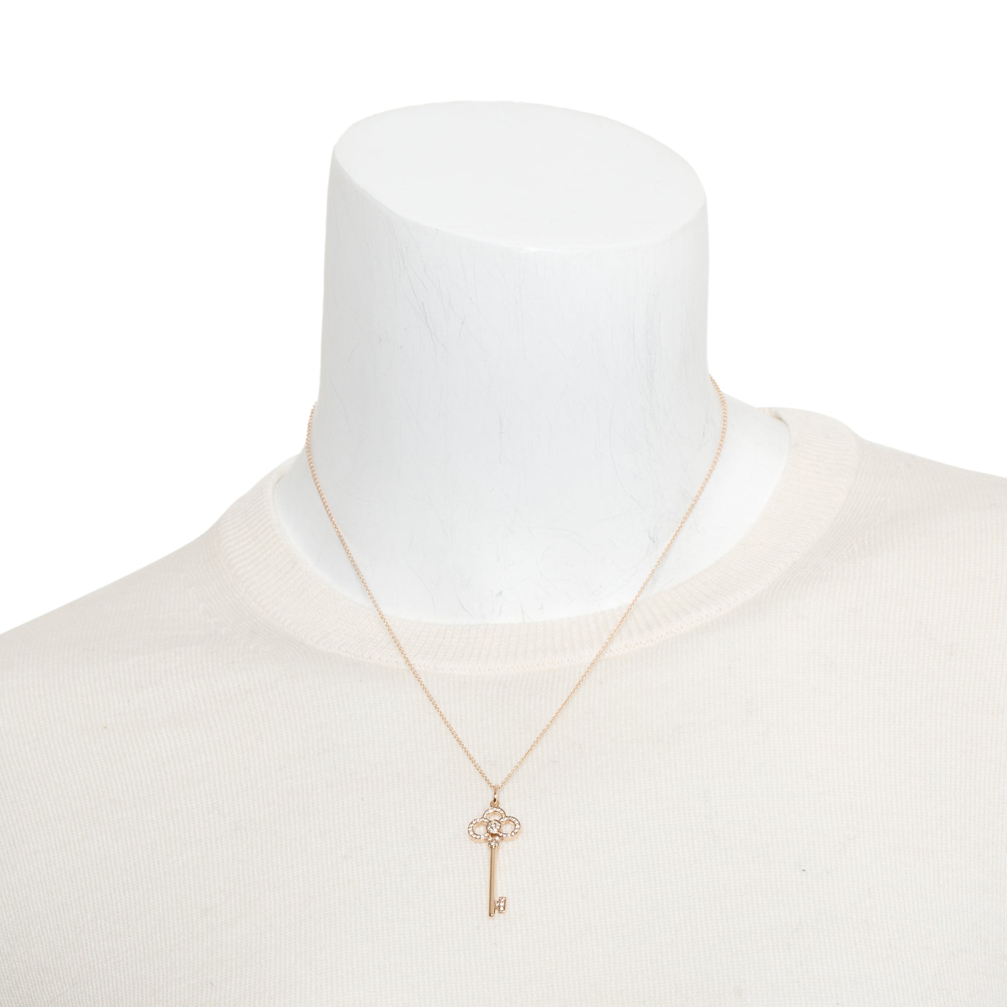 Tiffany & Co. 18k Rose Gold Diamond 1.5" Crown Key Pendant Necklace w/ Box