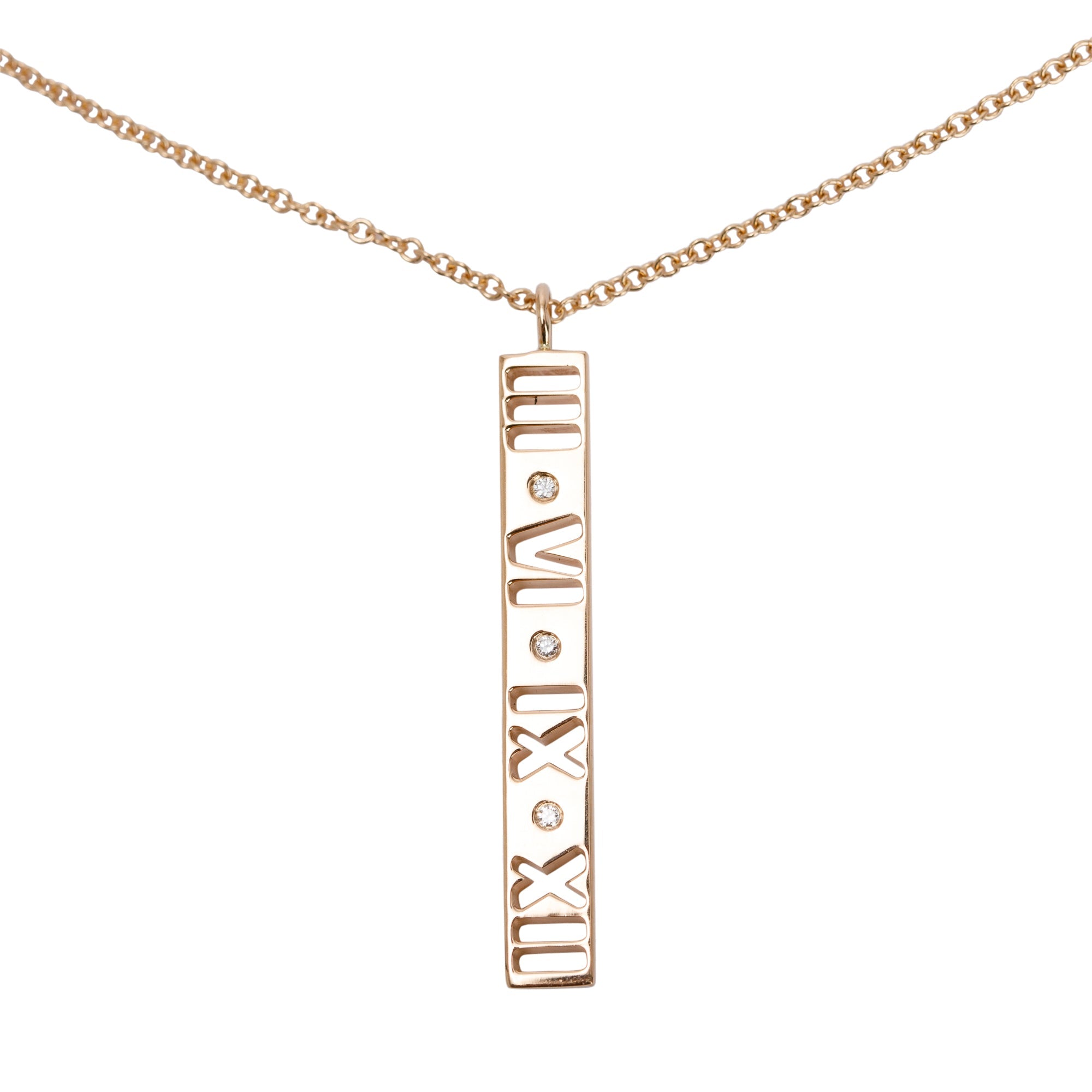 Tiffany & Co. 18k Rose Gold Diamond Atlas Bar Pendant Necklace