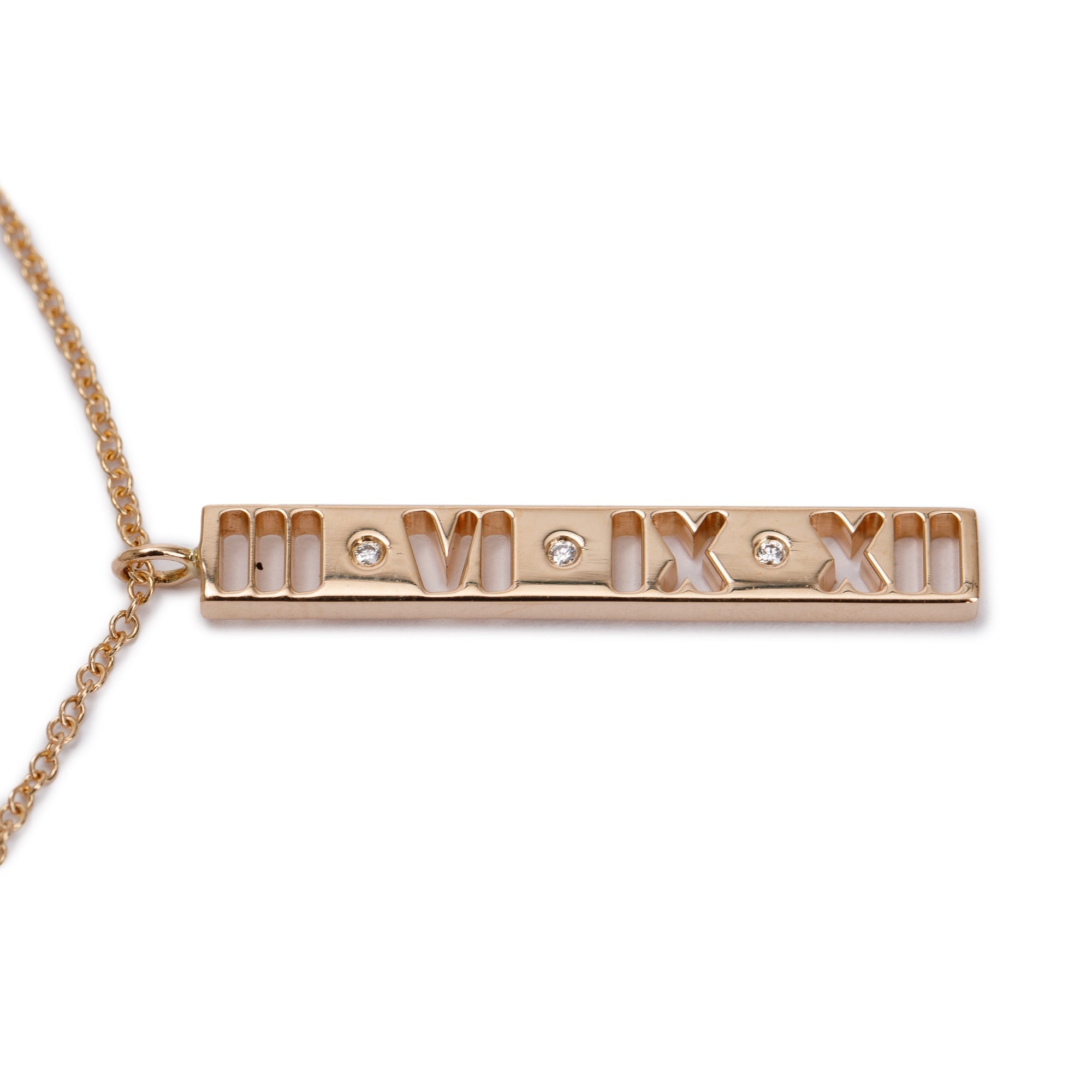 Tiffany & Co. 18k Rose Gold Diamond Atlas Bar Pendant Necklace