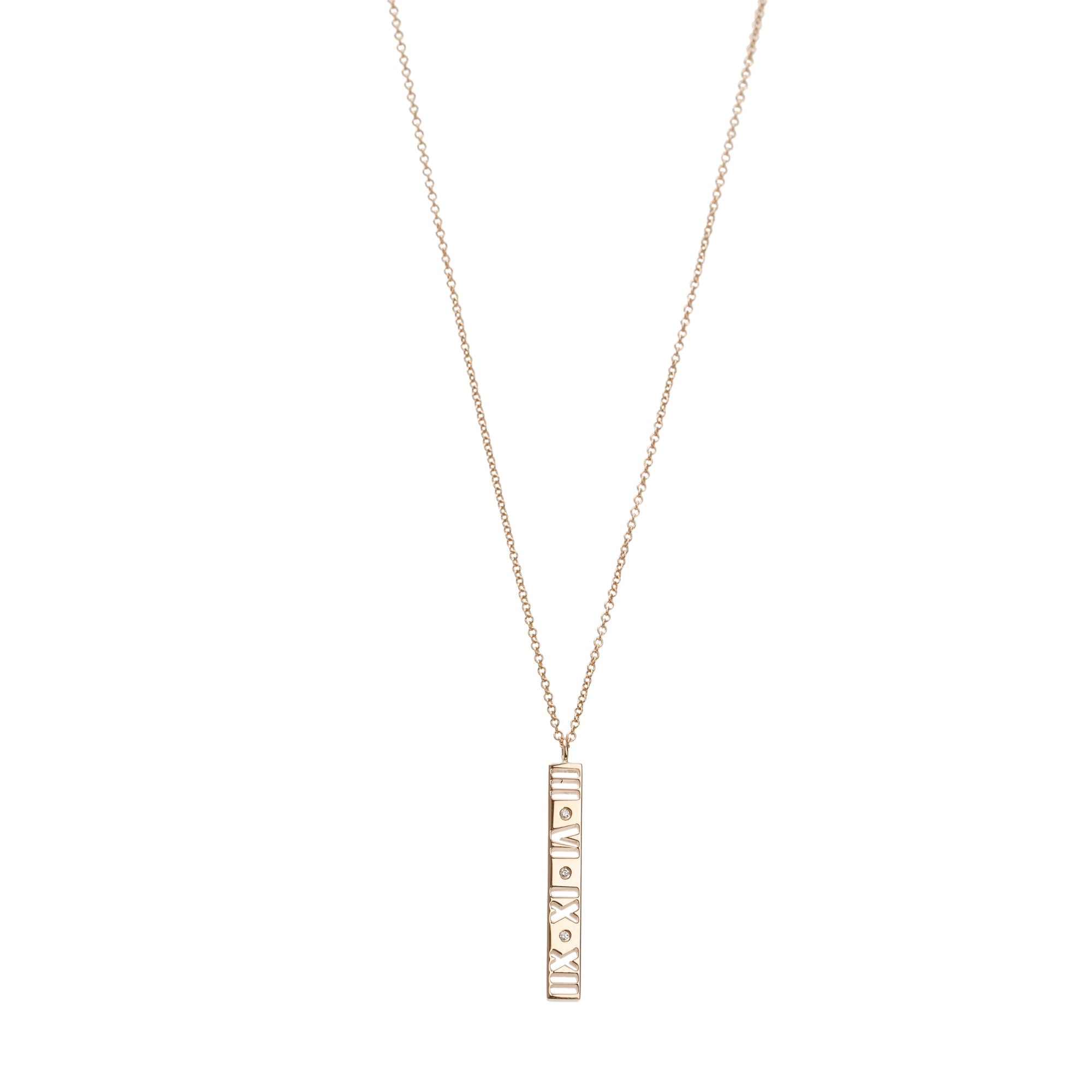 Tiffany & Co. 18k Rose Gold Diamond Atlas Bar Pendant Necklace