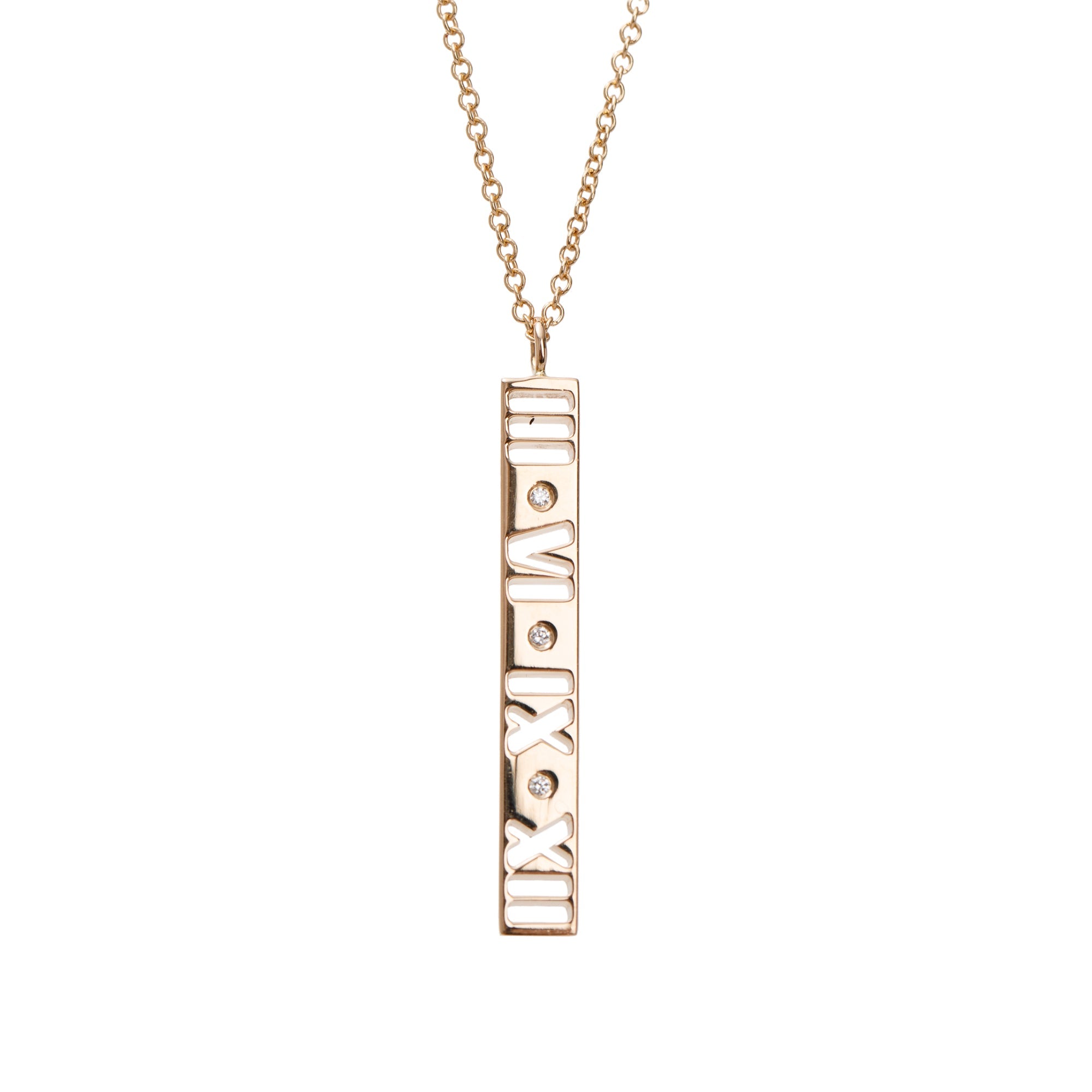 Tiffany & Co. 18k Rose Gold Diamond Atlas Bar Pendant Necklace