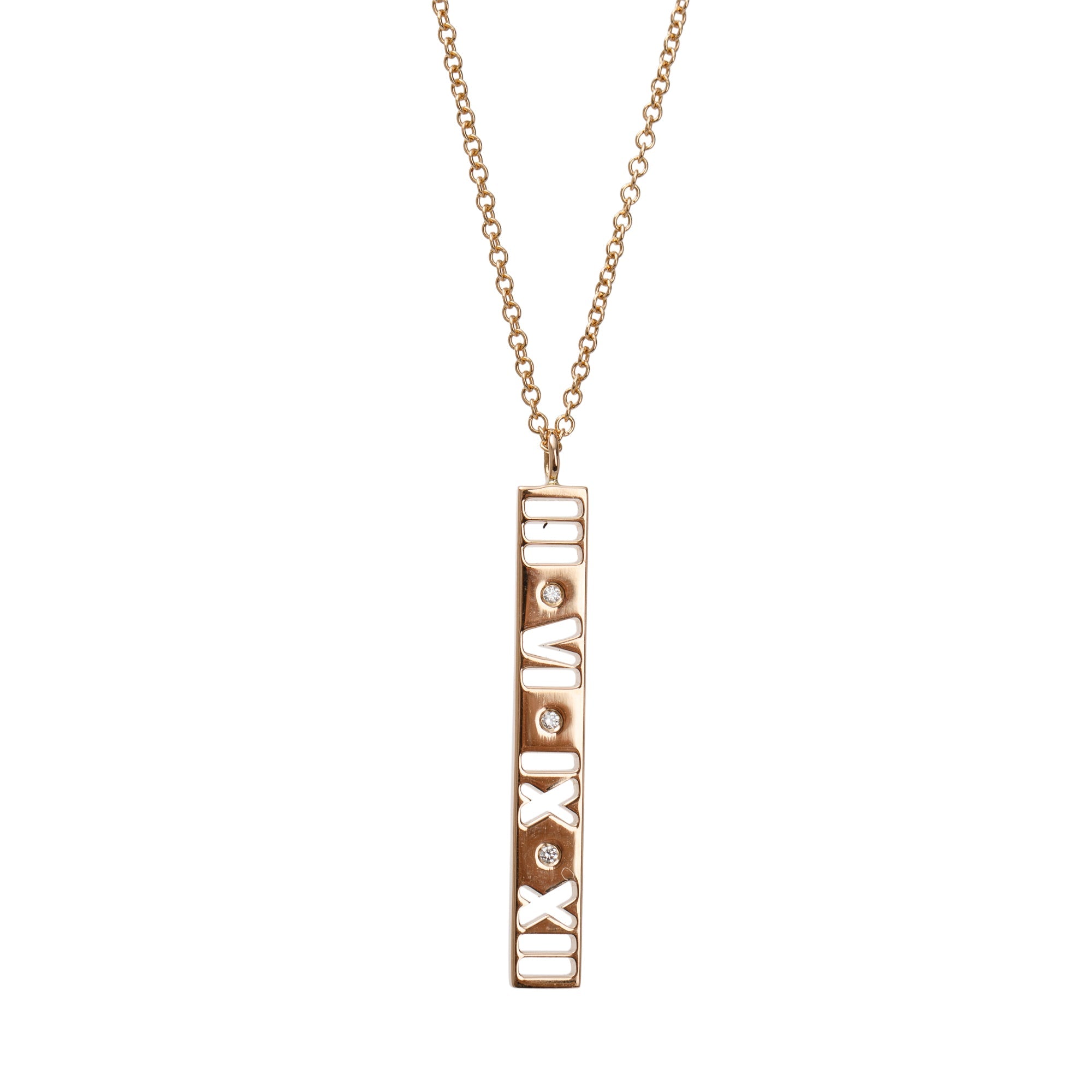 Tiffany & Co. 18k Rose Gold Diamond Atlas Bar Pendant Necklace