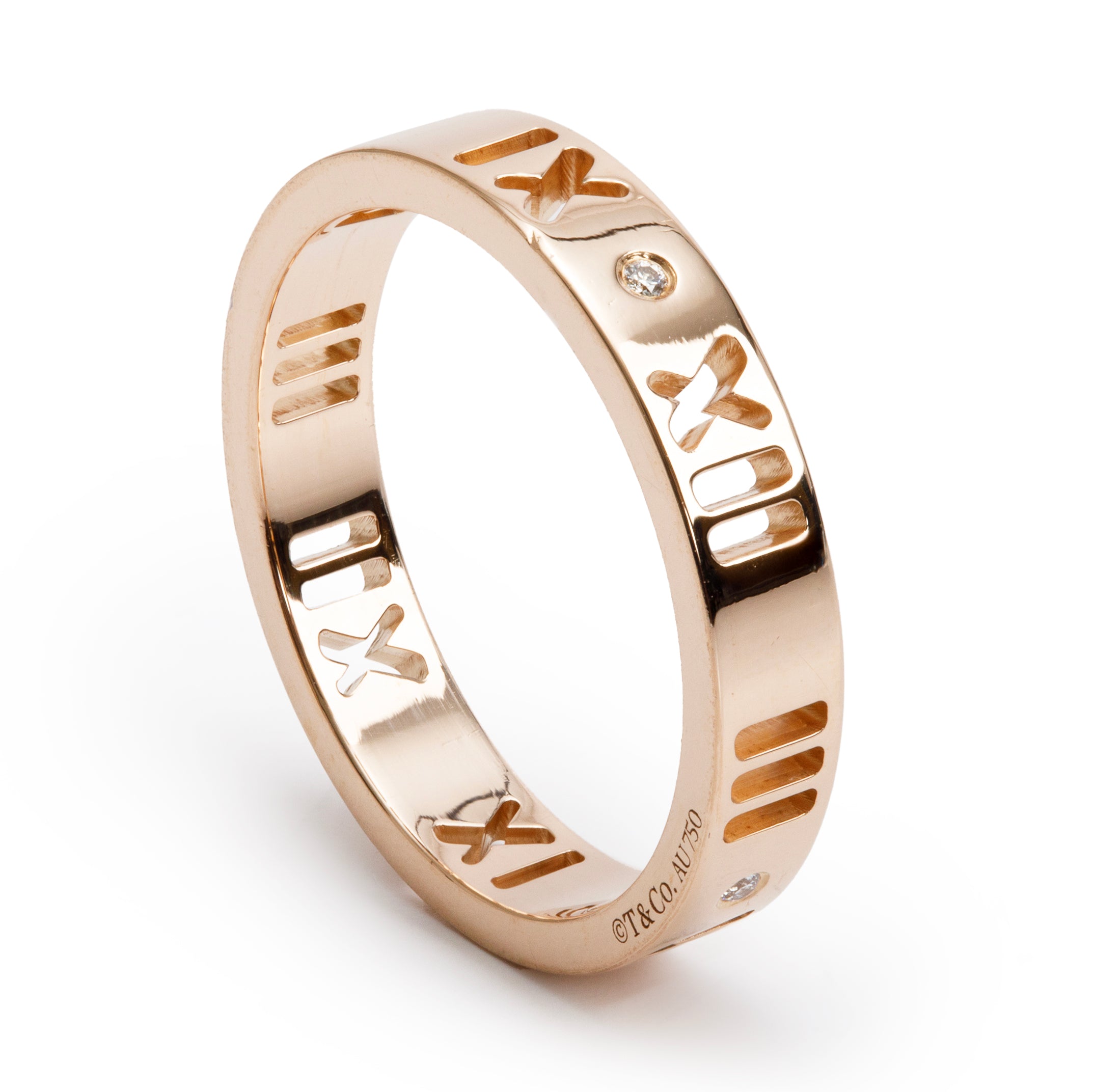 Tiffany & Co. 18k Rose Gold & Diamond Atlas Pierced 3.5 MM Band Ring, Size 5.75