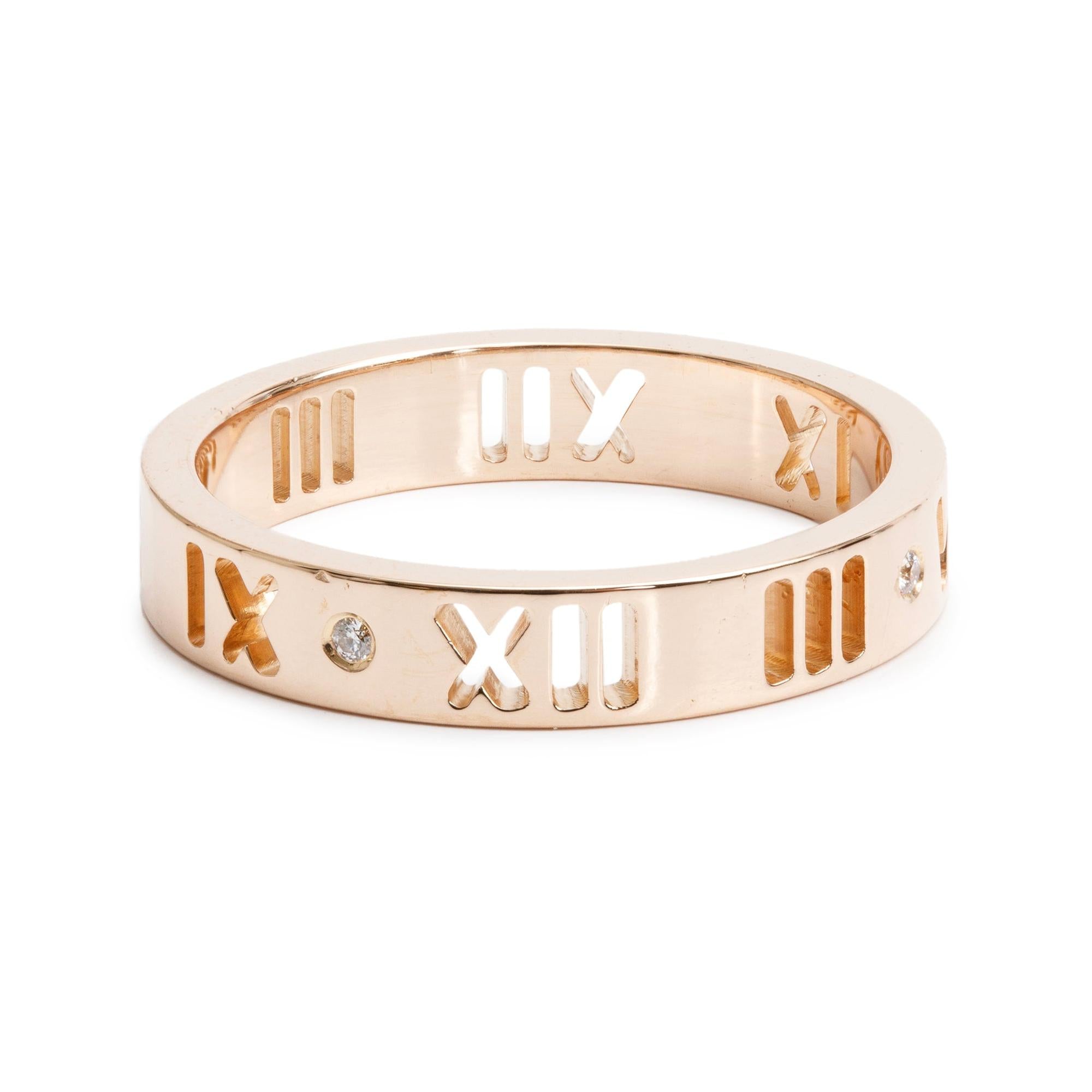 Tiffany & Co. 18k Rose Gold & Diamond Atlas Pierced 3.5 MM Band Ring, Size 5.75