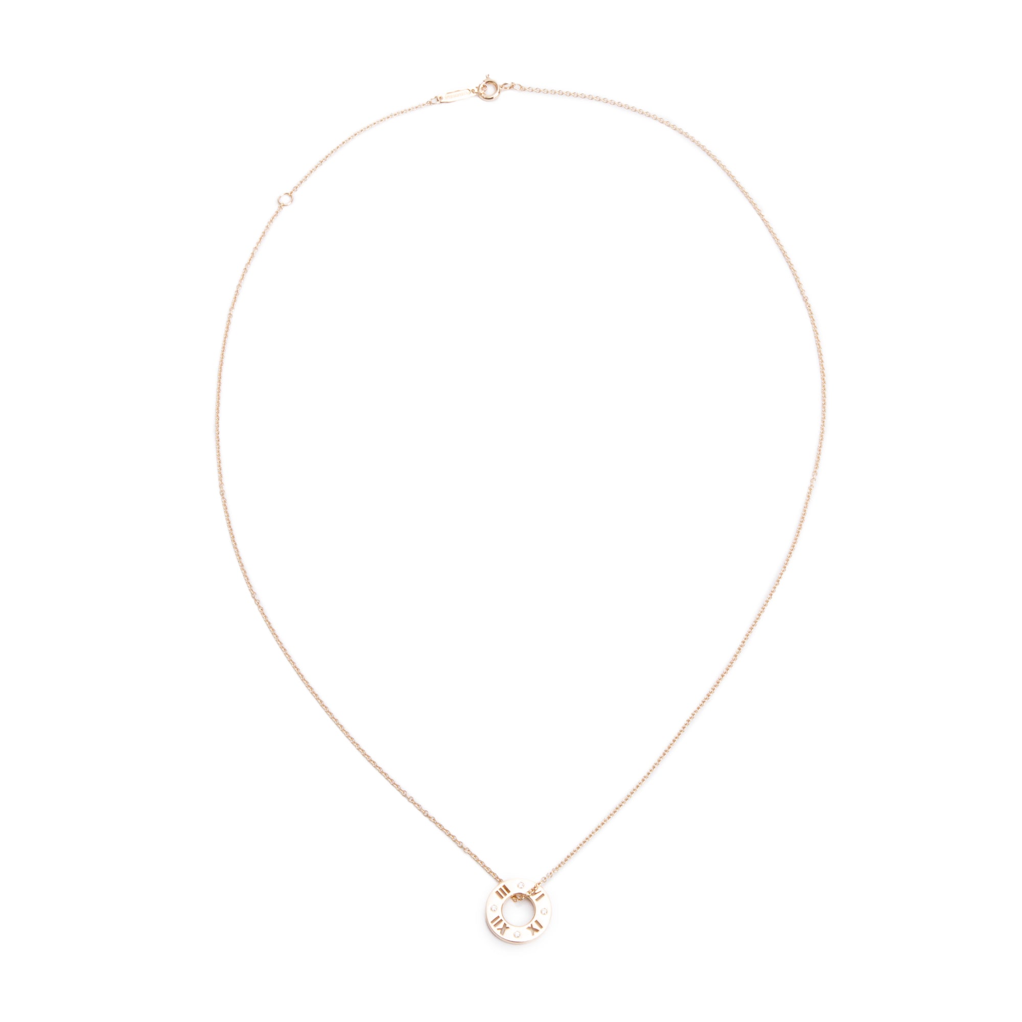 Tiffany & Co. 18k Rose Gold Diamond Atlas Pierced Pendant Necklace w/ Box