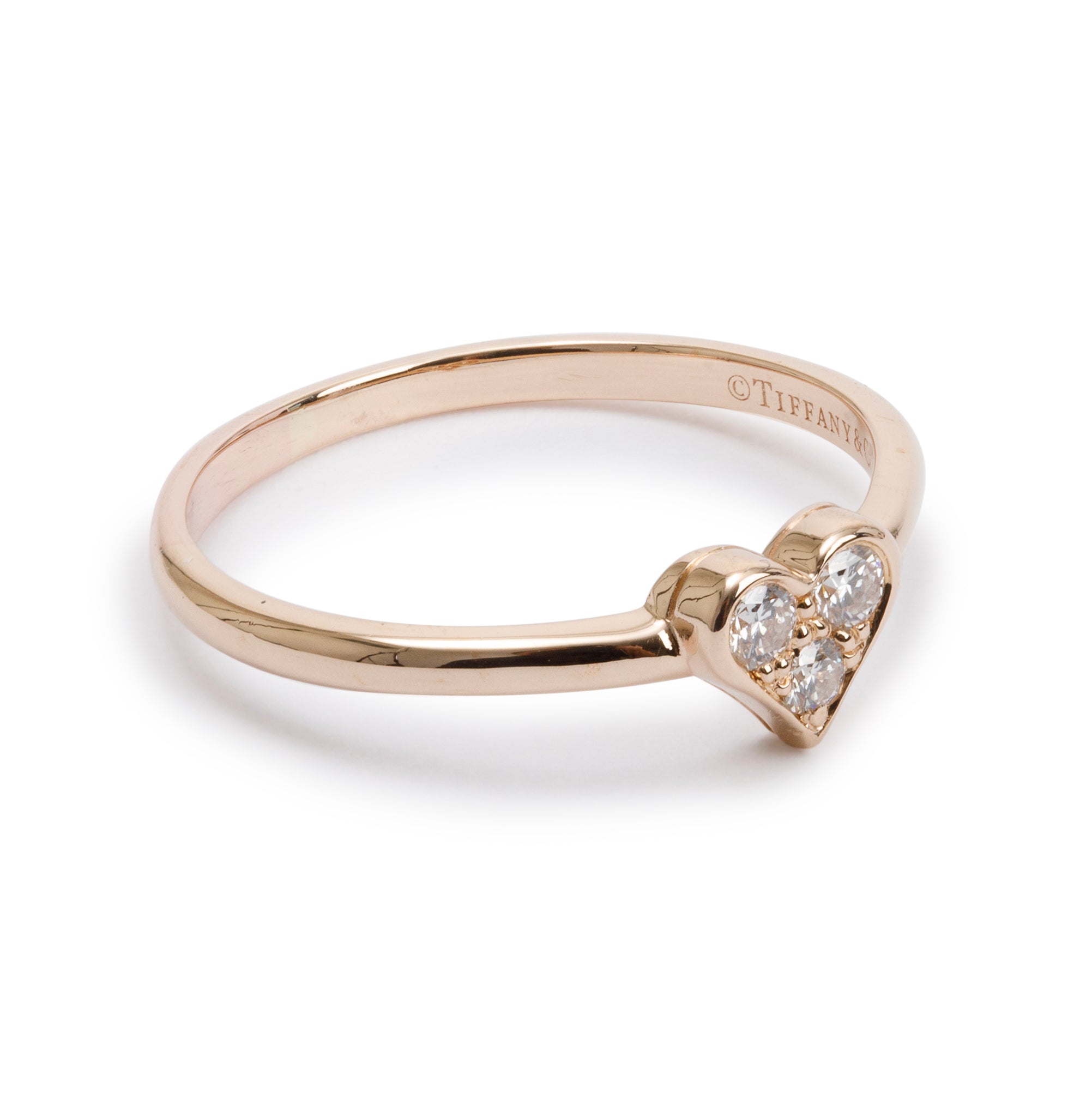 Tiffany & Co. 18k Rose Gold Diamond Heart Ring, Size 10