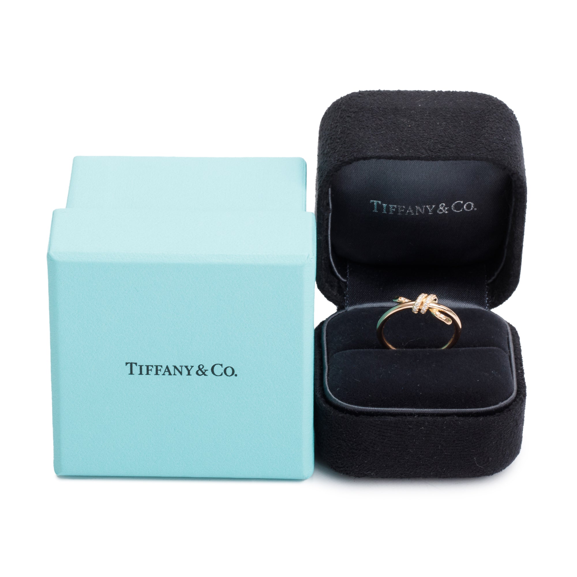 Tiffany & Co. 18k Rose Gold Diamond Knot Ring, Size 5.5 w/ Box