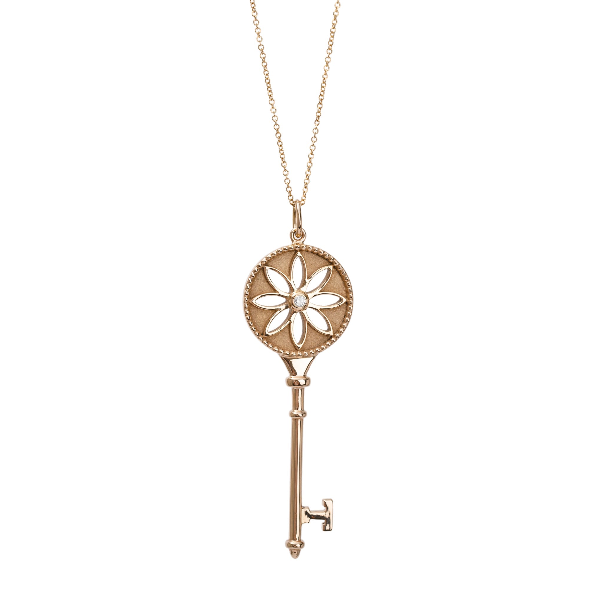 Tiffany & Co. 18k Rose Gold Diamond Large Daisy Key Pendant Necklace