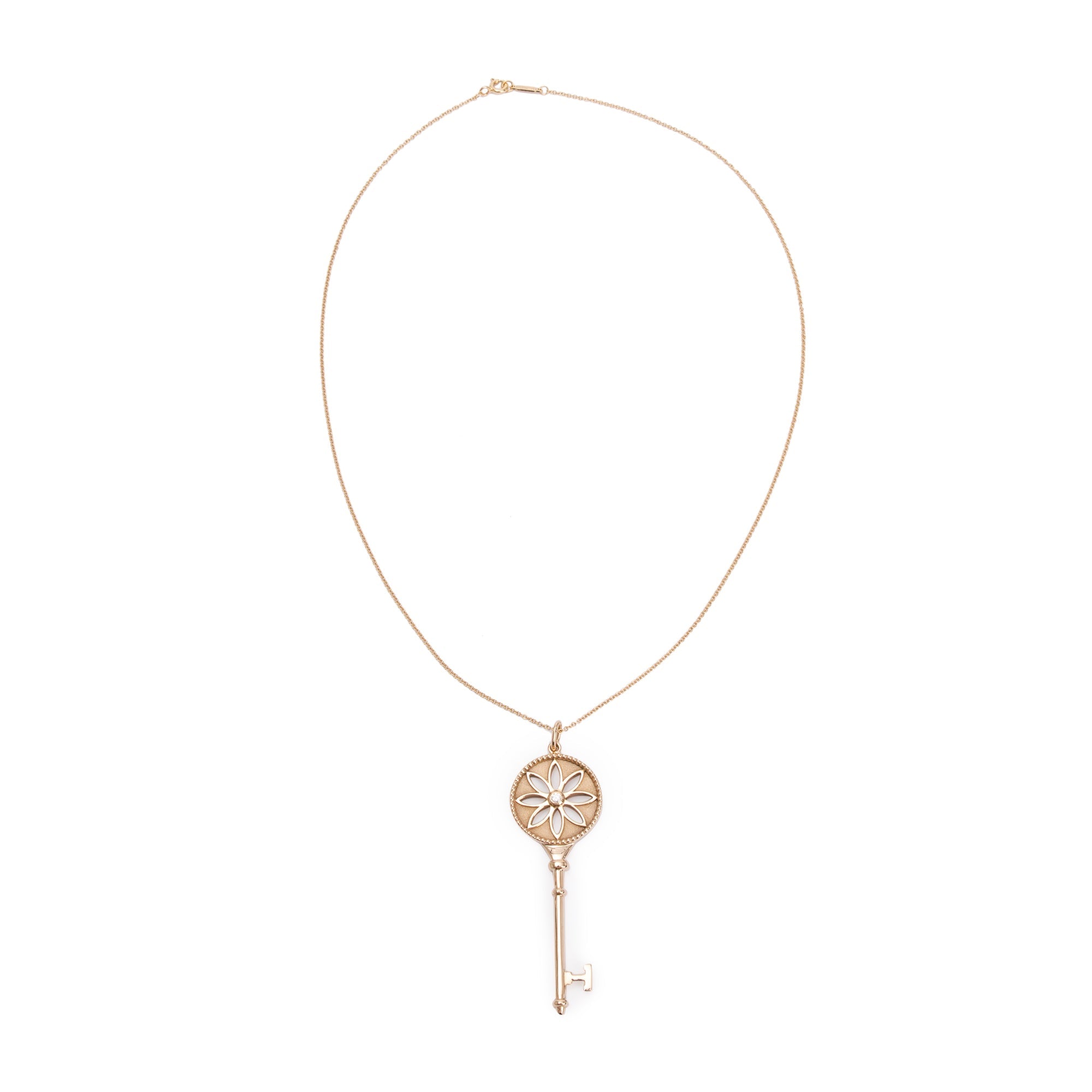 Tiffany & Co. 18k Rose Gold Diamond Large Daisy Key Pendant Necklace