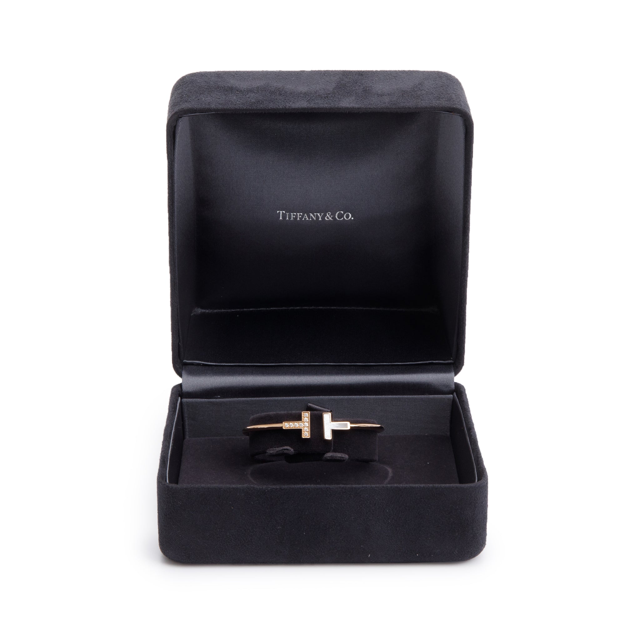 Tiffany & Co. 18k Rose Gold Diamond & Mother of Pearl T Wire Bracelet w/ Box