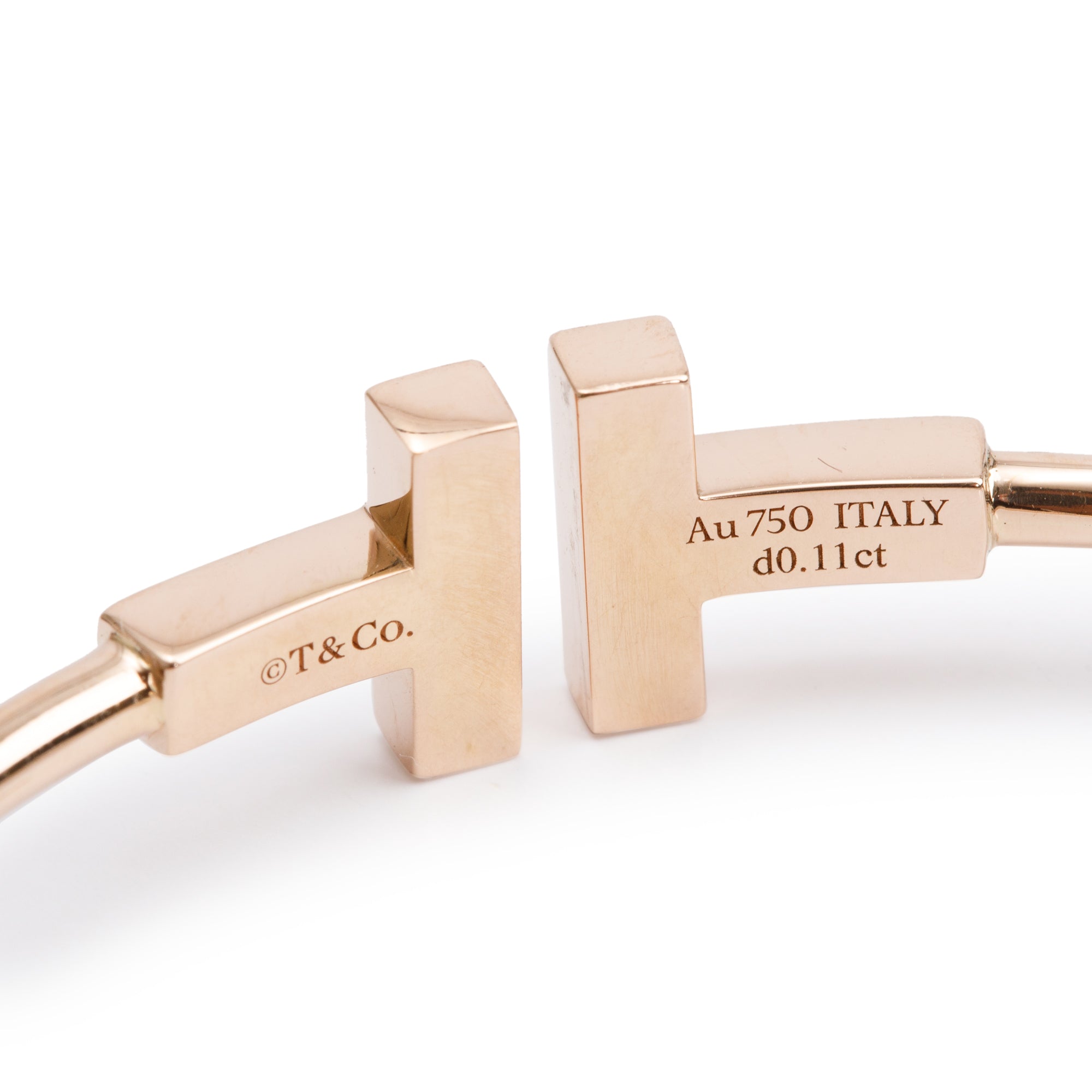 Tiffany & Co. 18k Rose Gold Diamond & Mother of Pearl T Wire Bracelet w/ Box