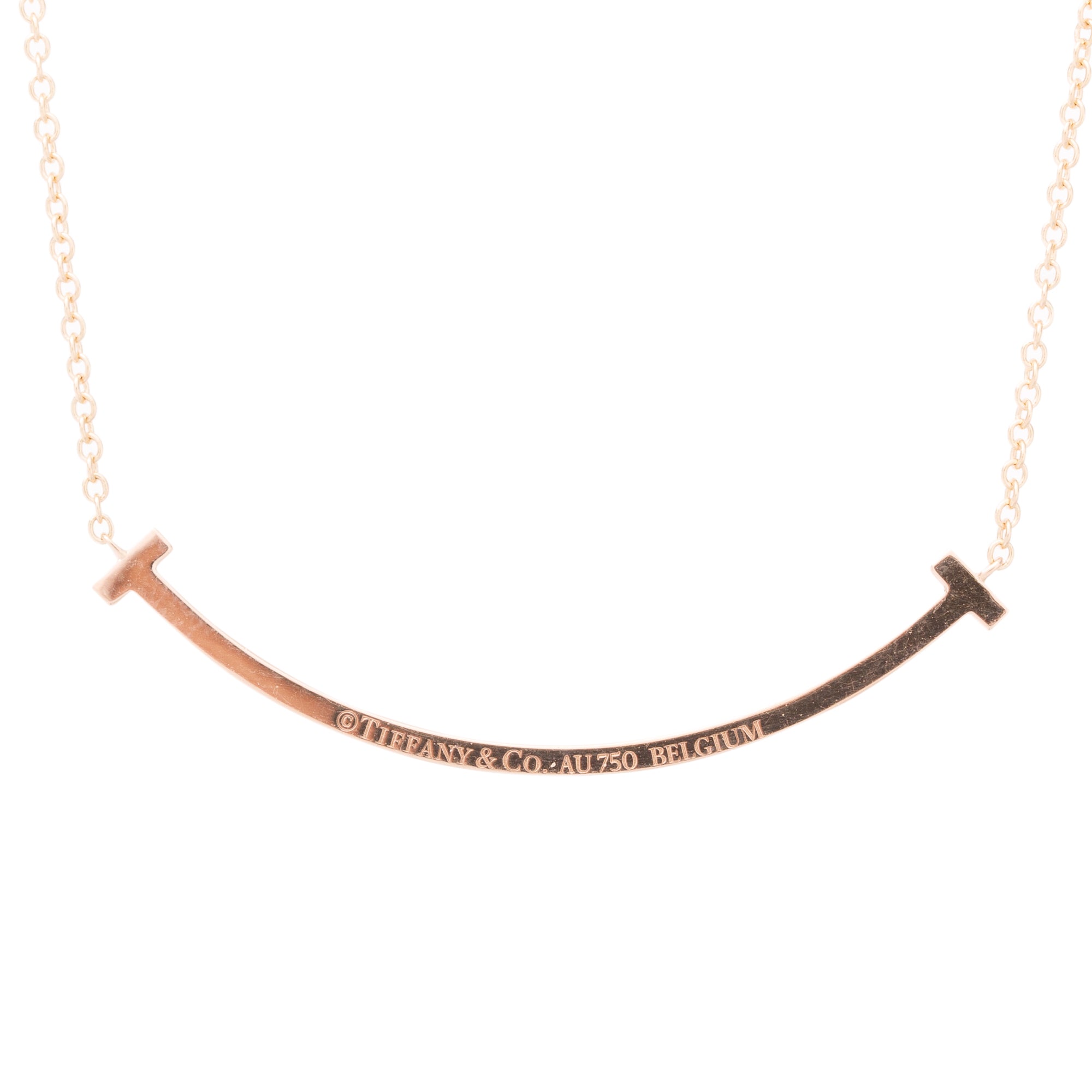 Tiffany 18k Rose Gold Diamond T Smile Pendant Necklace w